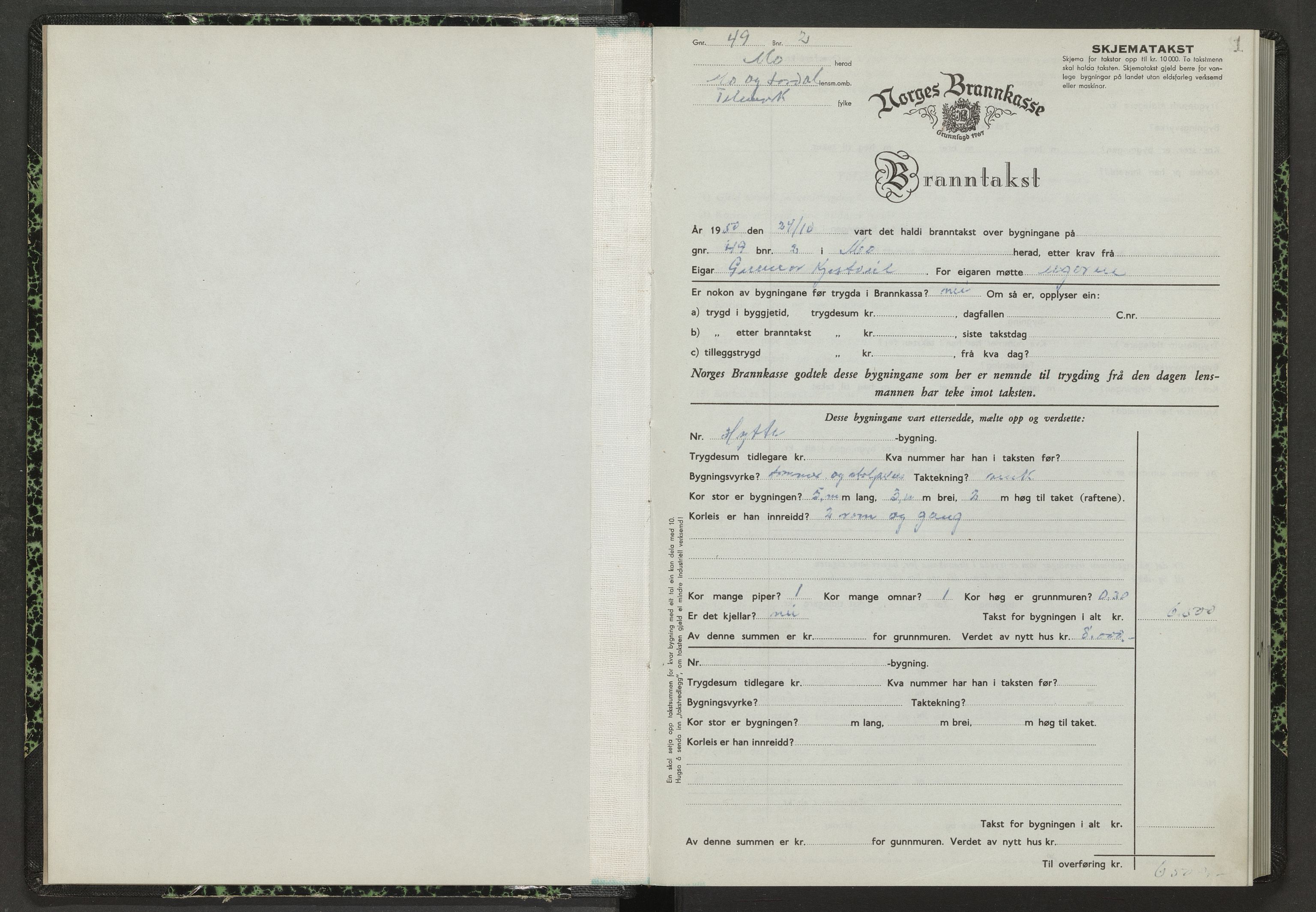 Mo lensmannskontor, AV/SAKO-A-1111/Y/Yc/Ycb/L0006: Skjematakstprotokoll, 1950-1956