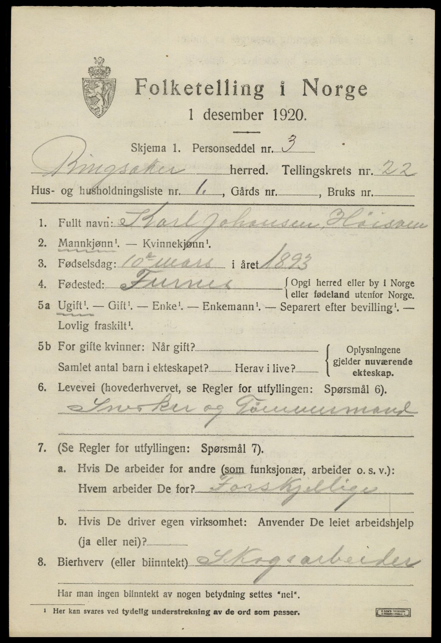 SAH, 1920 census for Ringsaker, 1920, p. 29622