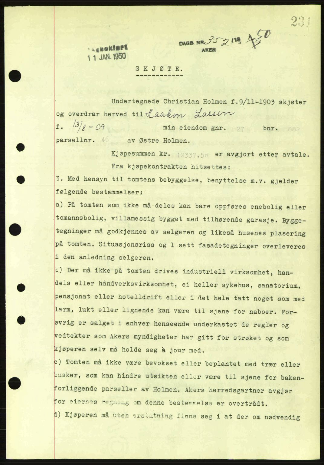 Oslo byskriverembete, AV/SAO-A-10227/G/Gb/Gbd/Gbda/L0017: Mortgage book no. A215, 1949-1950, Diary no: : 352/1950