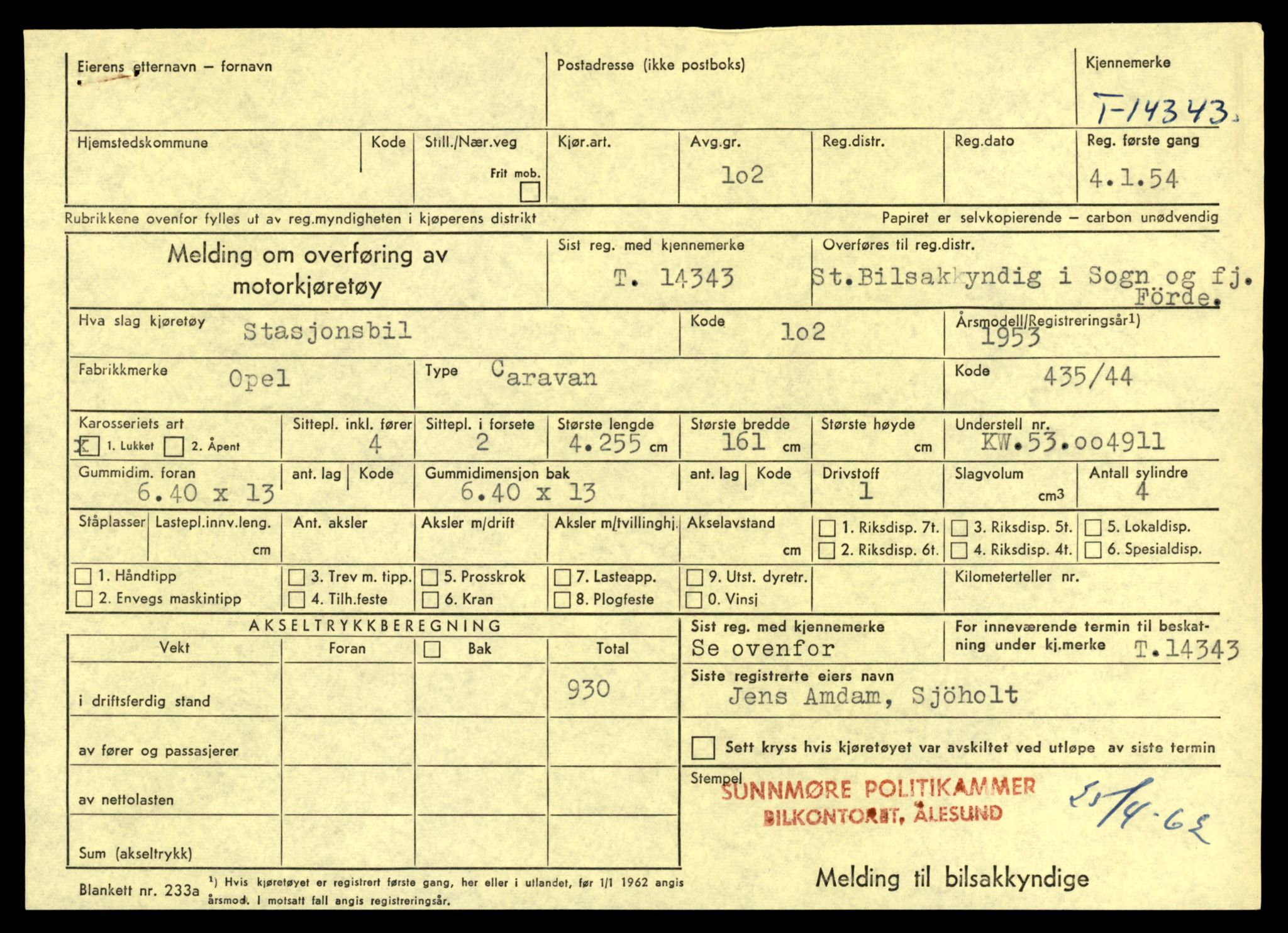 Møre og Romsdal vegkontor - Ålesund trafikkstasjon, AV/SAT-A-4099/F/Fe/L0045: Registreringskort for kjøretøy T 14320 - T 14444, 1927-1998, p. 597
