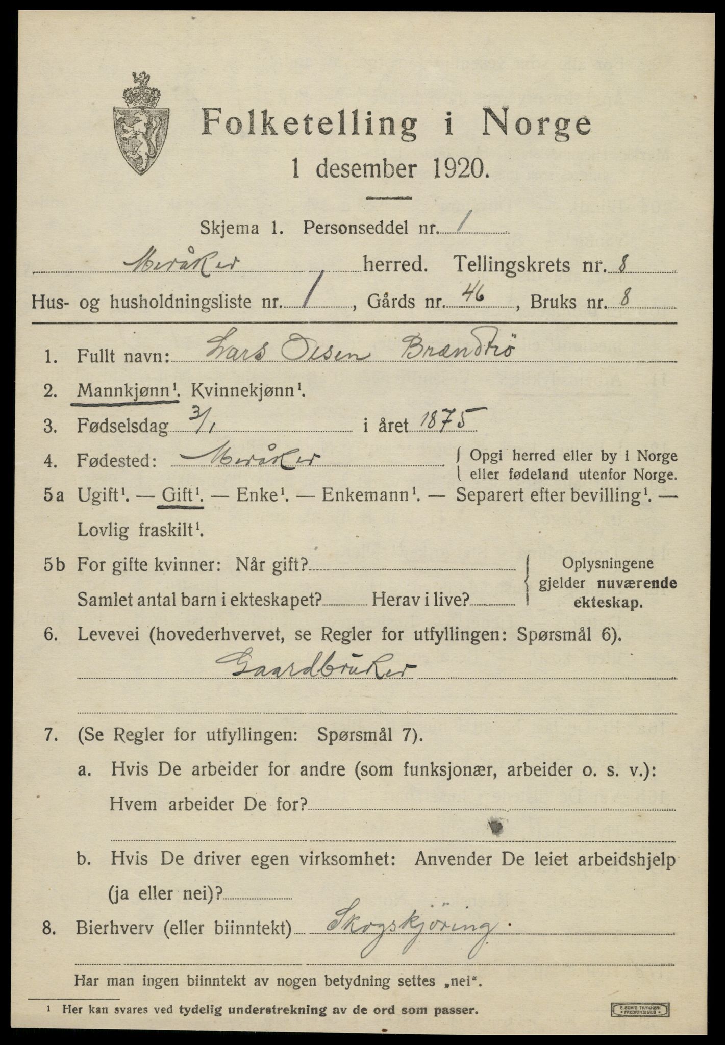 SAT, 1920 census for Meråker, 1920, p. 5974