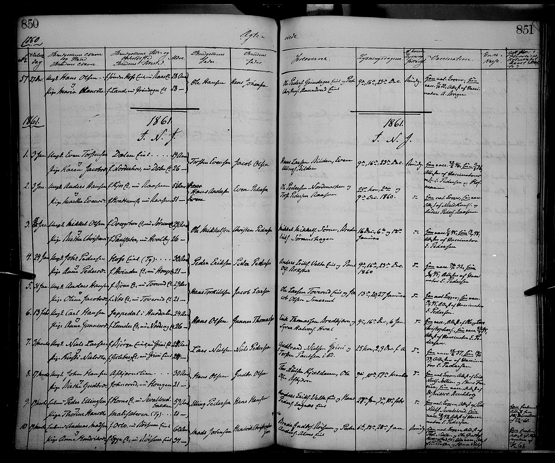 Gran prestekontor, SAH/PREST-112/H/Ha/Haa/L0012: Parish register (official) no. 12, 1856-1874, p. 850-851