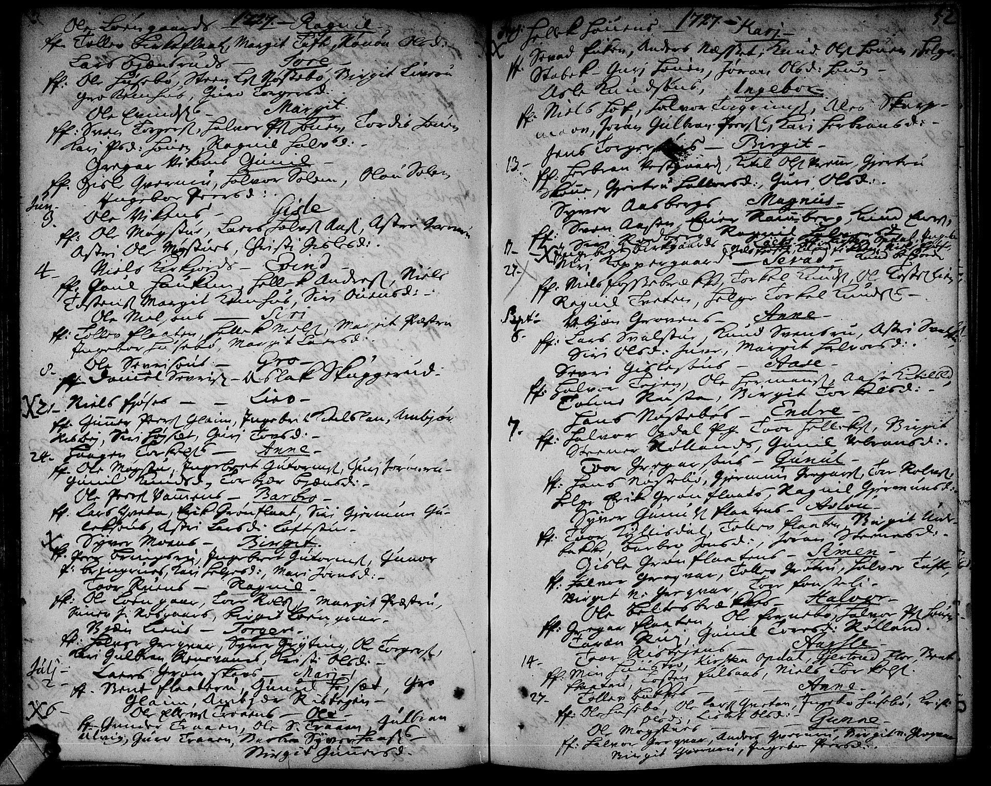 Rollag kirkebøker, AV/SAKO-A-240/F/Fa/L0002: Parish register (official) no. I 2, 1714-1742, p. 52