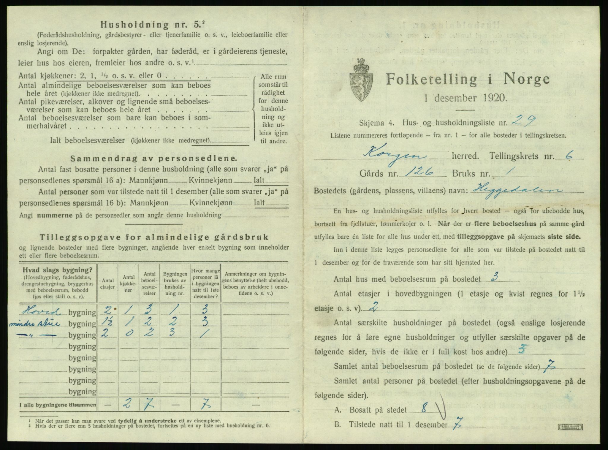 SAT, 1920 census for Korgen, 1920, p. 420