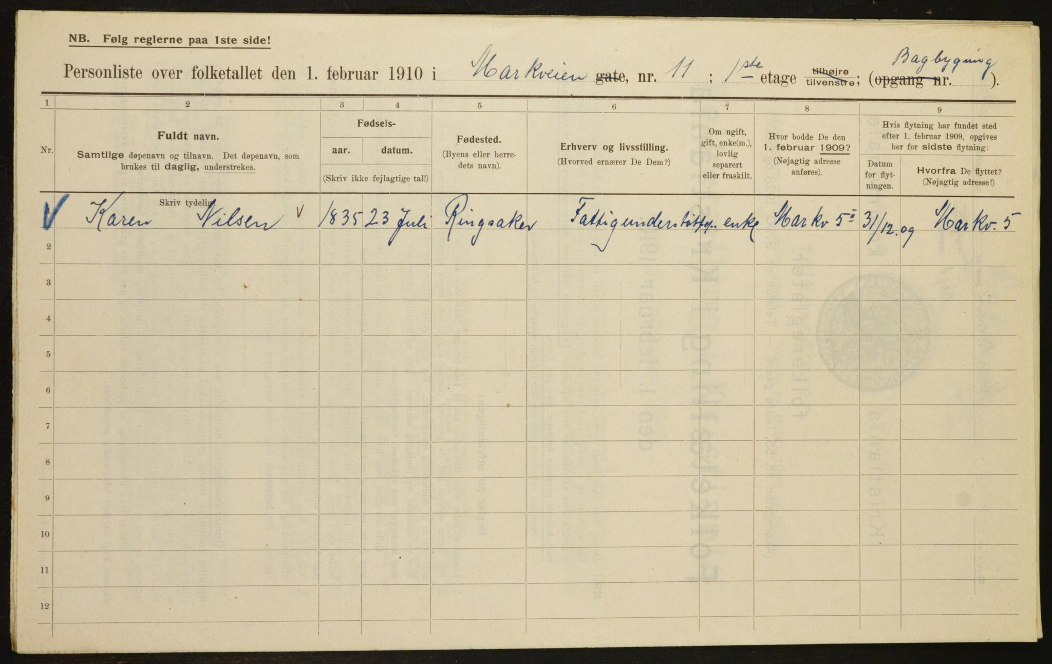 OBA, Municipal Census 1910 for Kristiania, 1910, p. 61150