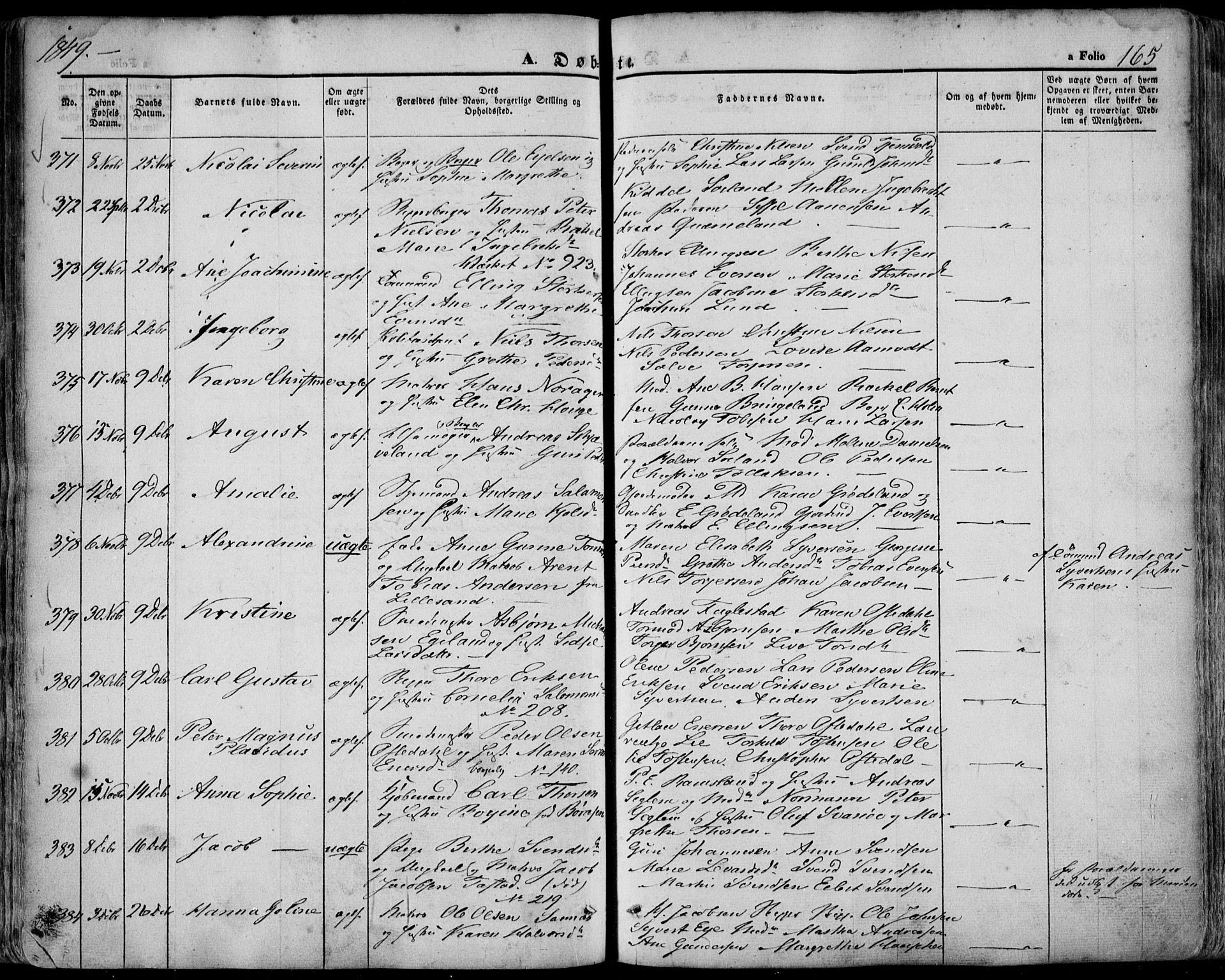 Domkirken sokneprestkontor, SAST/A-101812/001/30/30BA/L0016: Parish register (official) no. A 15, 1844-1854, p. 165