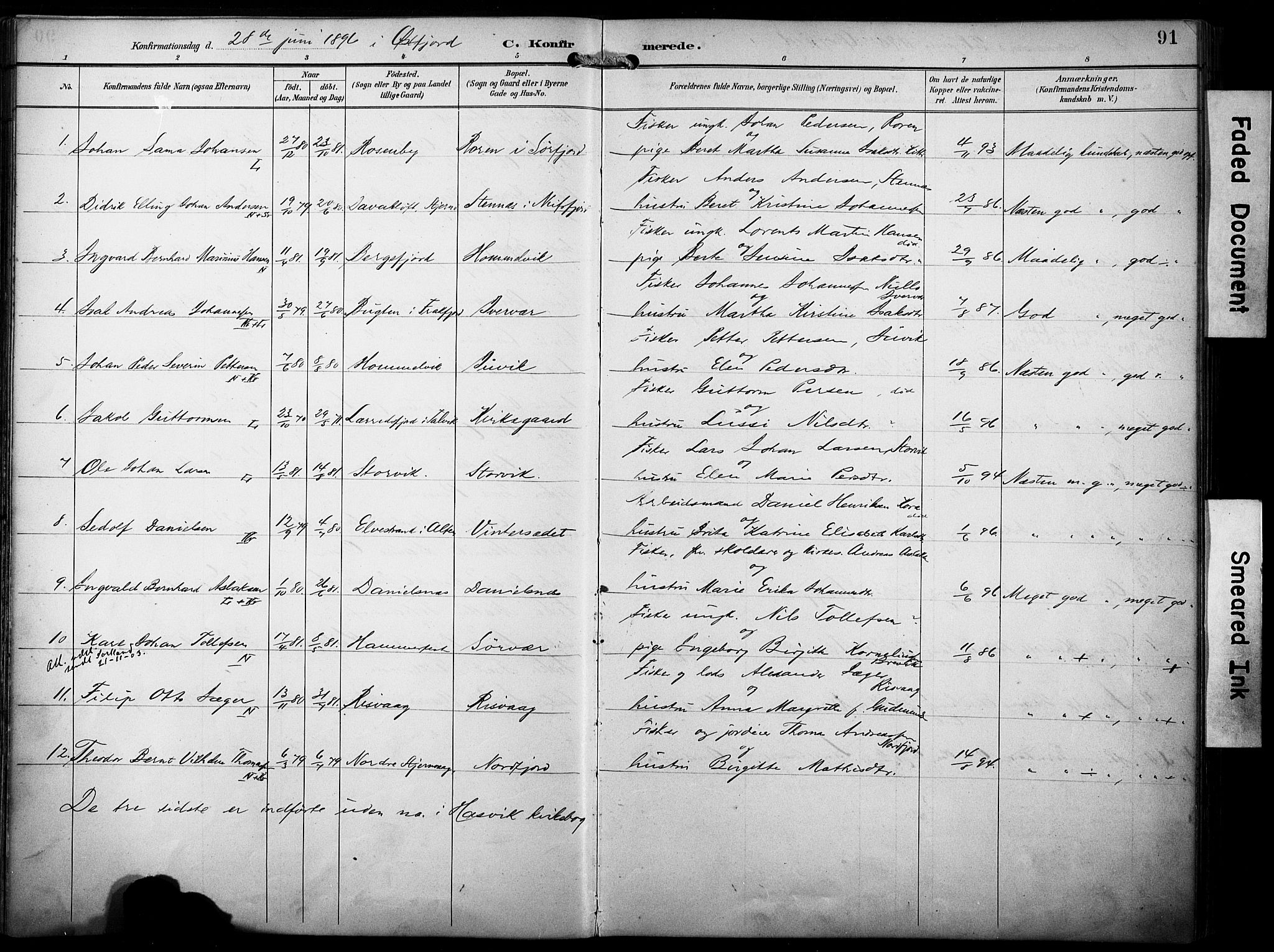 Loppa sokneprestkontor, SATØ/S-1339/H/Ha/L0009kirke: Parish register (official) no. 9, 1895-1909, p. 91