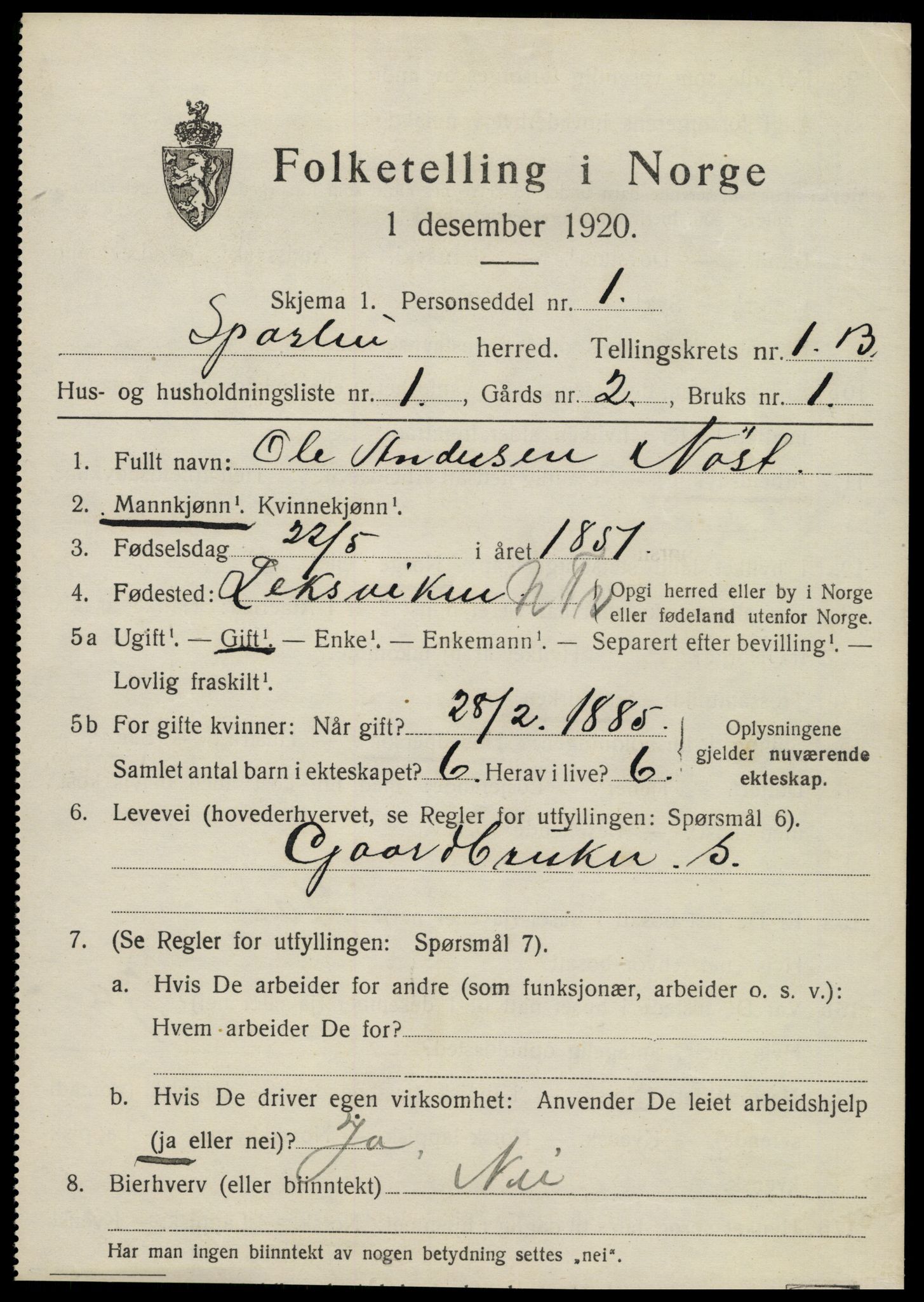 SAT, 1920 census for Sparbu, 1920, p. 1931