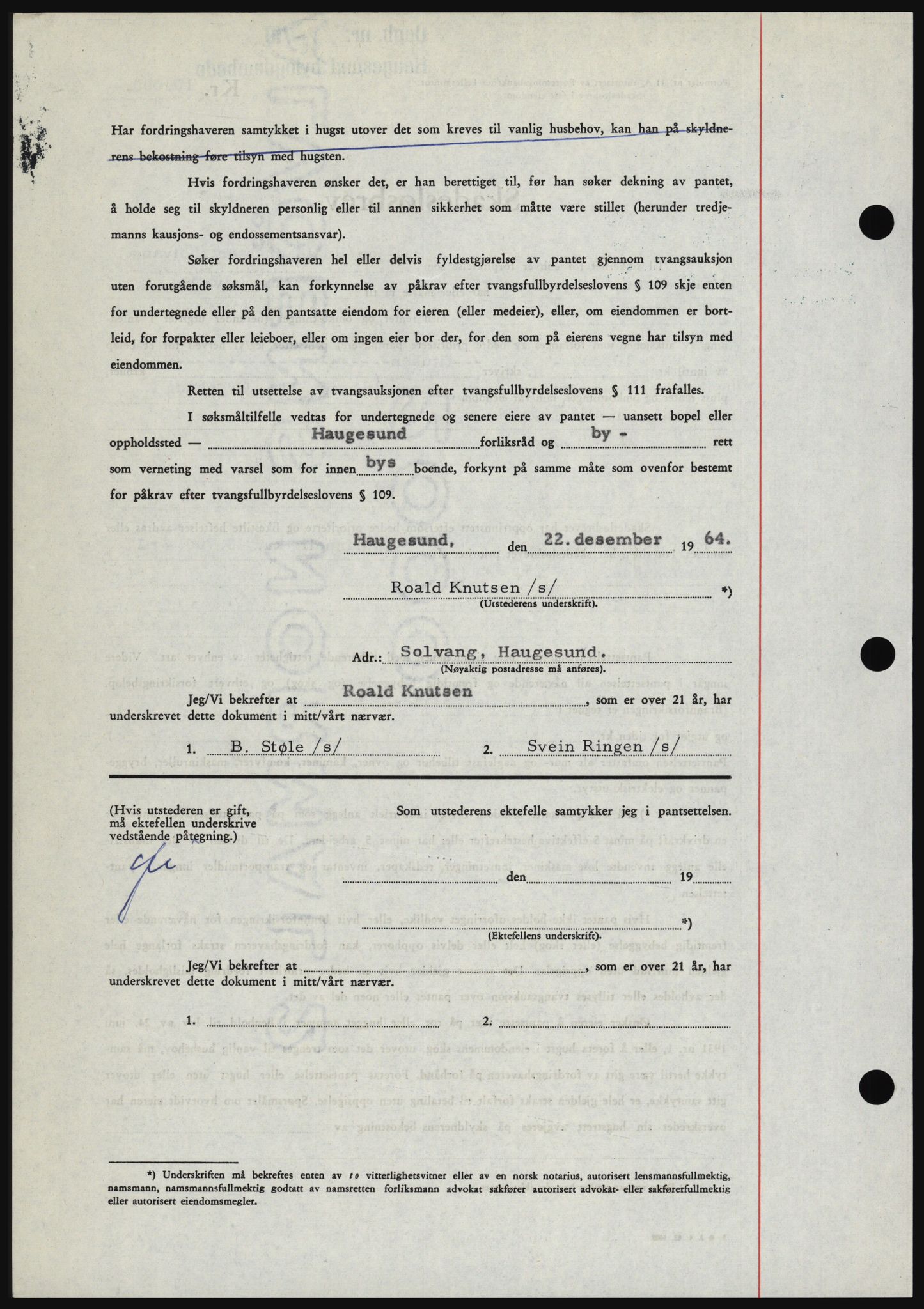 Haugesund tingrett, SAST/A-101415/01/II/IIC/L0053: Mortgage book no. B 53, 1965-1965, Diary no: : 705/1965