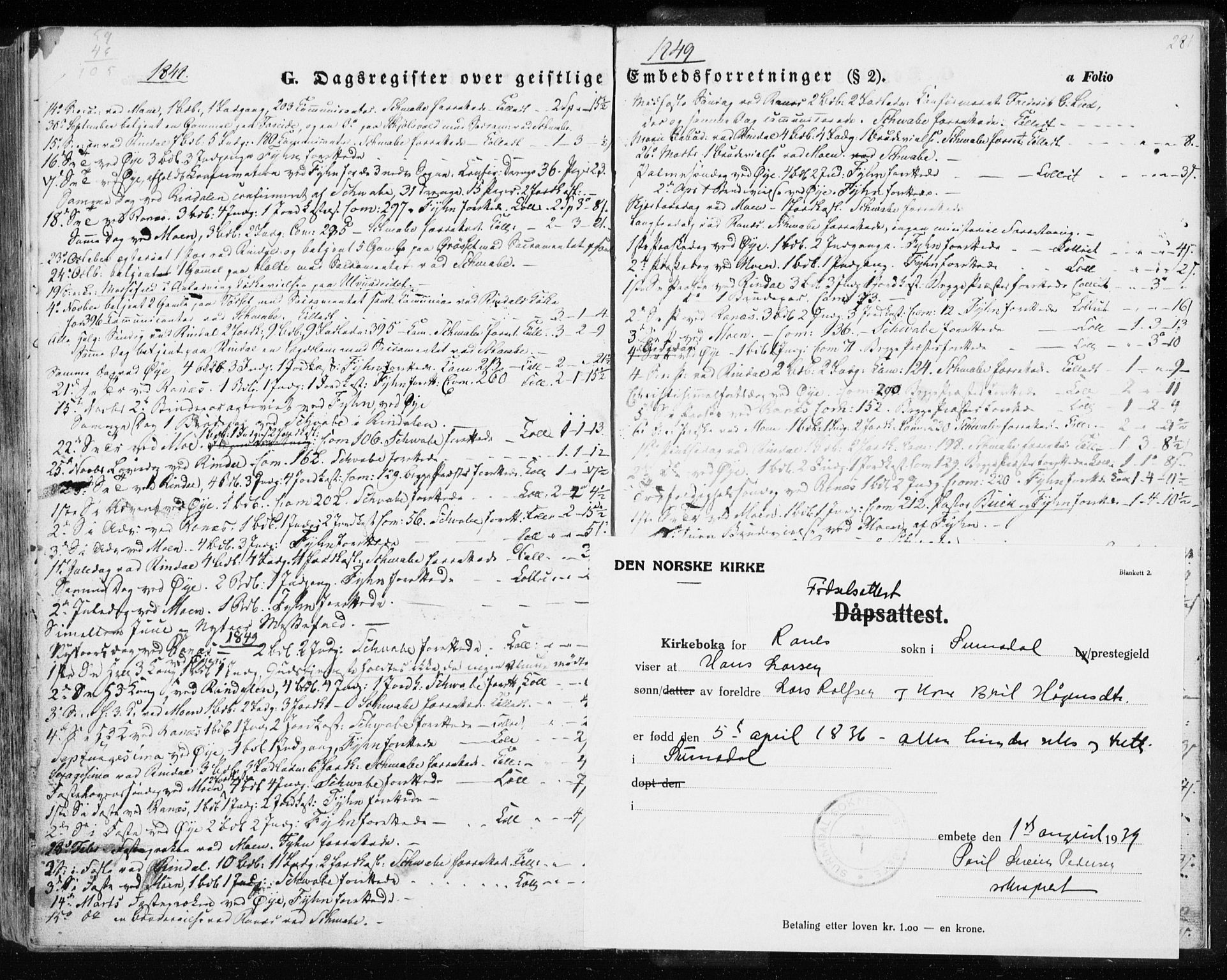 Ministerialprotokoller, klokkerbøker og fødselsregistre - Møre og Romsdal, AV/SAT-A-1454/595/L1043: Parish register (official) no. 595A05, 1843-1851, p. 281