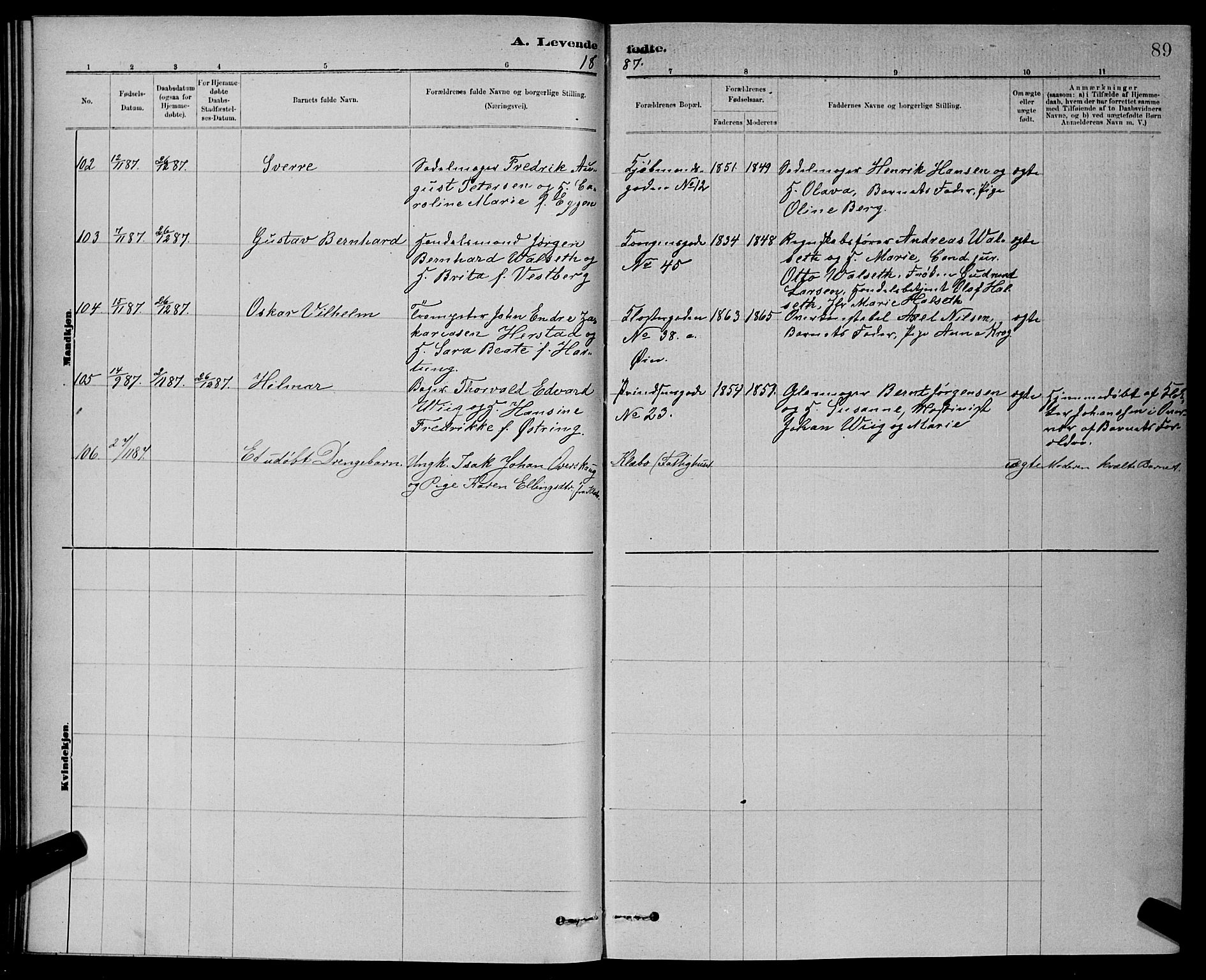 Ministerialprotokoller, klokkerbøker og fødselsregistre - Sør-Trøndelag, SAT/A-1456/601/L0092: Parish register (copy) no. 601C10, 1884-1897, p. 89