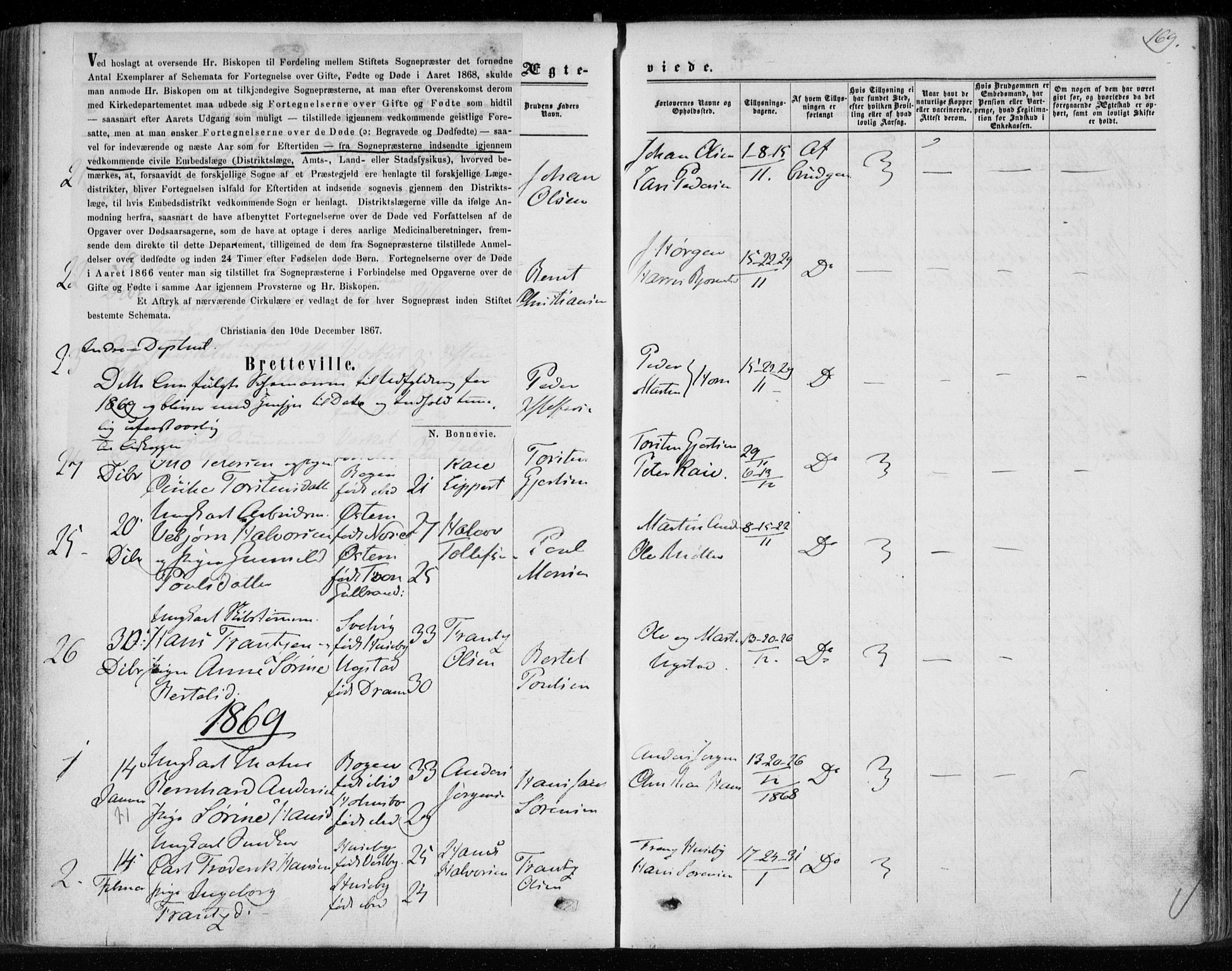 Hurum kirkebøker, AV/SAKO-A-229/F/Fa/L0012: Parish register (official) no. 12, 1861-1875, p. 169