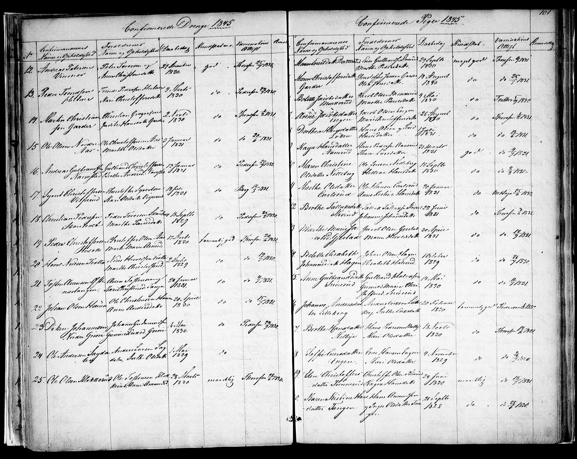 Fet prestekontor Kirkebøker, AV/SAO-A-10370a/F/Fa/L0009: Parish register (official) no. I 9, 1843-1846, p. 101