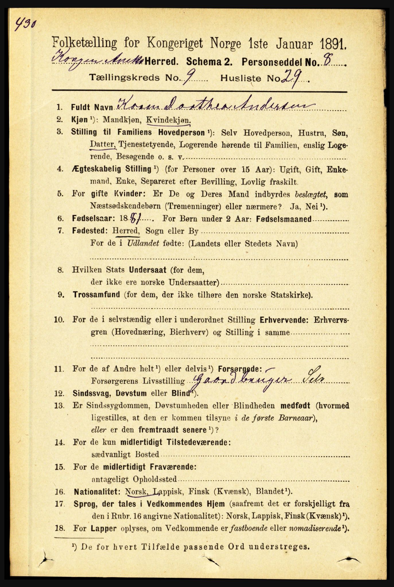 RA, 1891 census for 1832 Hemnes, 1891, p. 4518