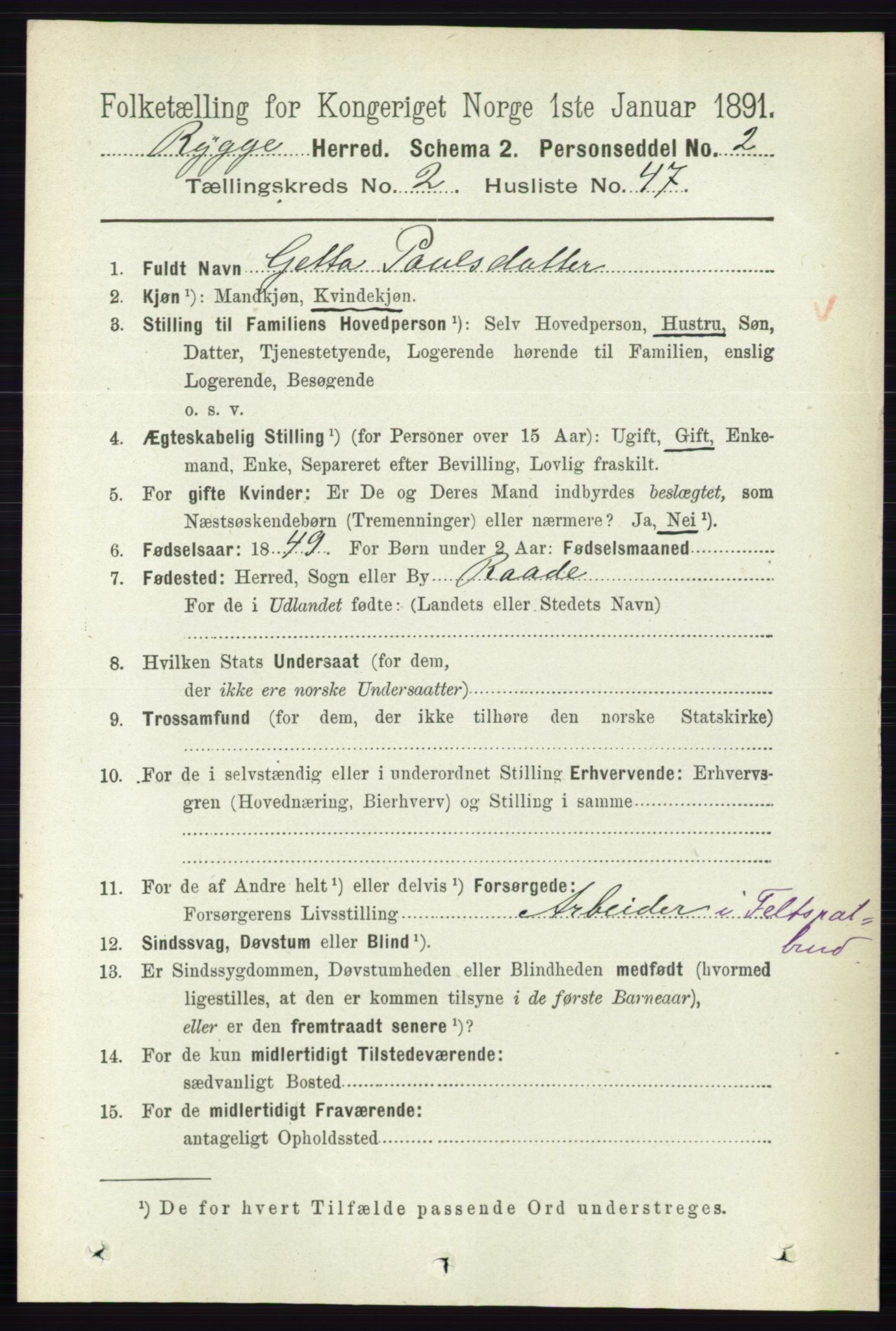 RA, 1891 census for 0136 Rygge, 1891, p. 1301