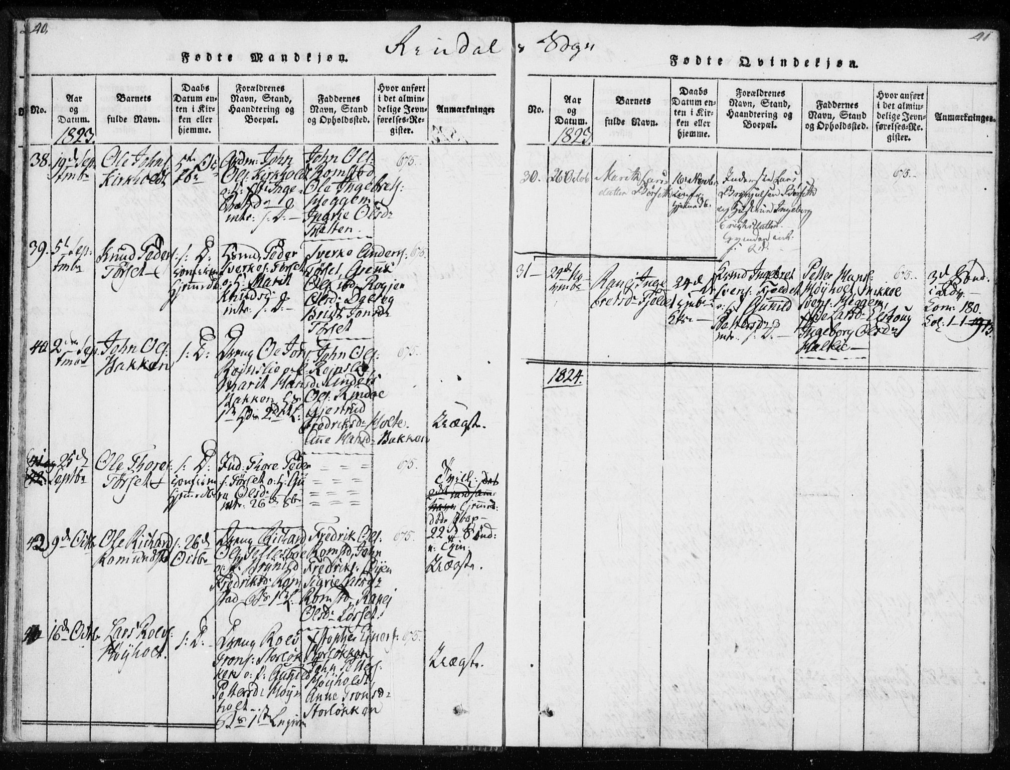 Ministerialprotokoller, klokkerbøker og fødselsregistre - Møre og Romsdal, SAT/A-1454/595/L1041: Parish register (official) no. 595A03, 1819-1829, p. 40-41