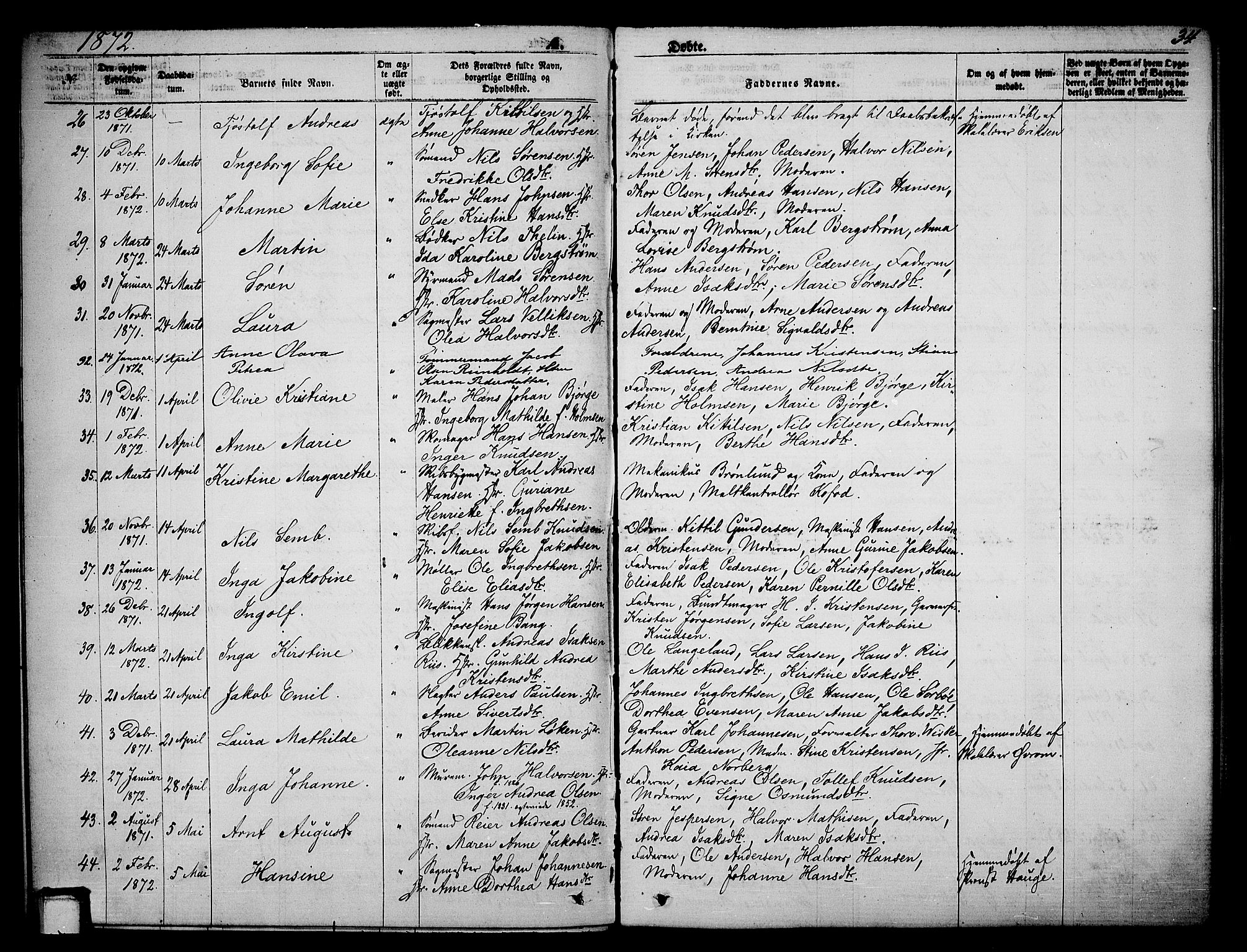 Skien kirkebøker, AV/SAKO-A-302/G/Ga/L0005: Parish register (copy) no. 5, 1868-1880, p. 34