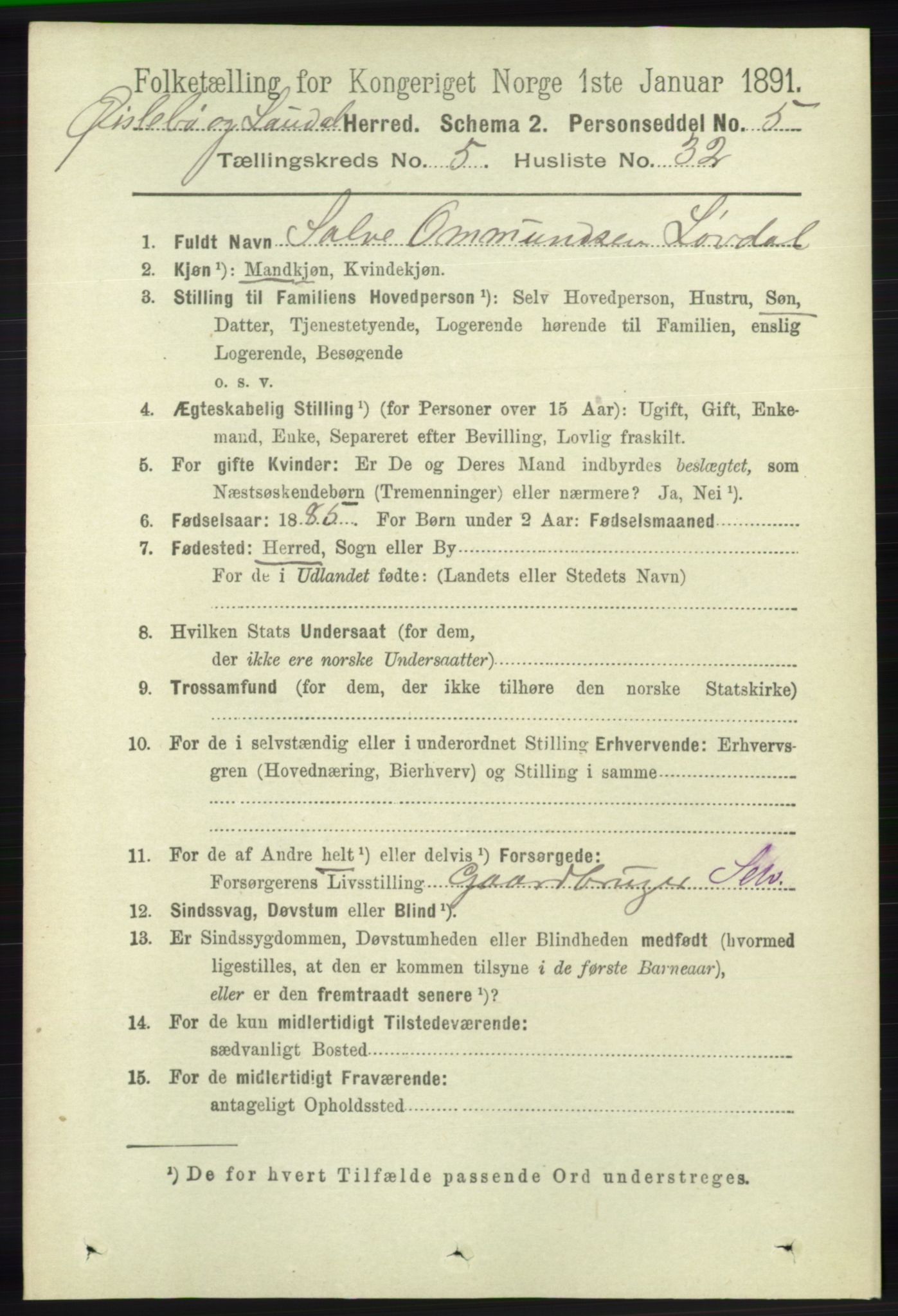 RA, 1891 census for 1021 Øyslebø og Laudal, 1891, p. 1522