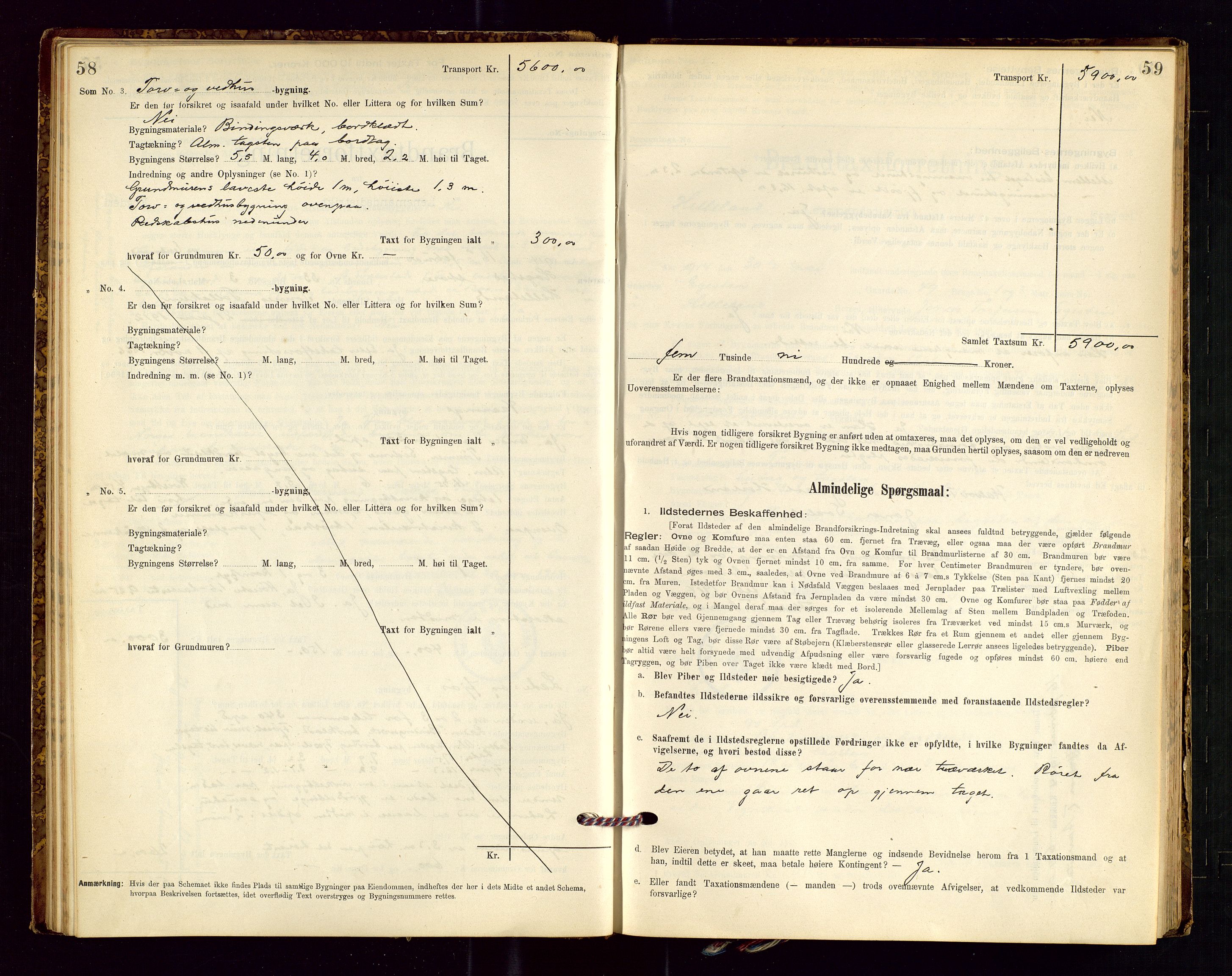 Helleland lensmannskontor, AV/SAST-A-100209/Gob/L0001: "Brandtaxationsprotokol", 1896-1919, p. 58-59