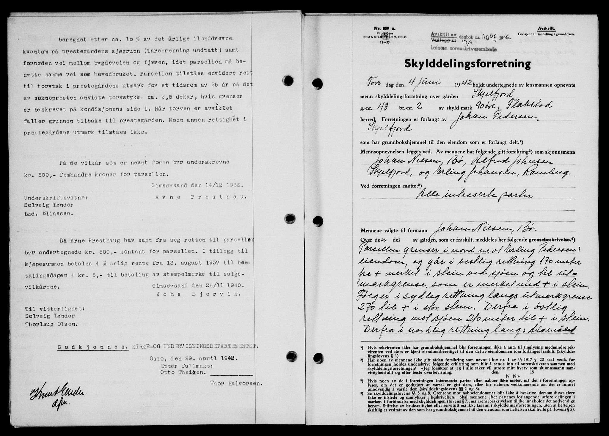 Lofoten sorenskriveri, SAT/A-0017/1/2/2C/L0010a: Mortgage book no. 10a, 1942-1943, Diary no: : 1095/1942