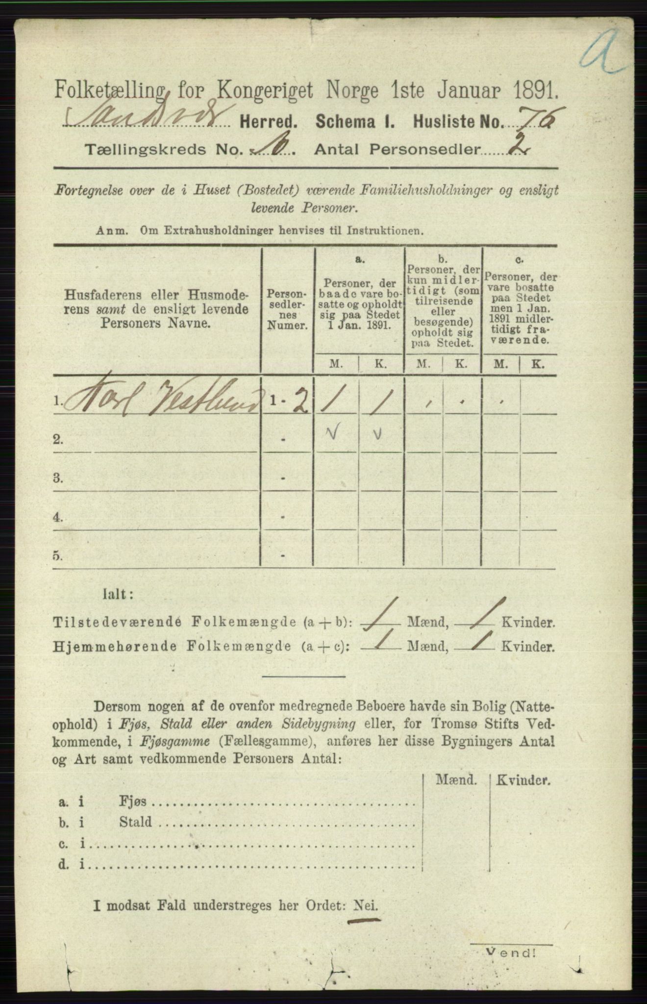 RA, 1891 census for 0629 Sandsvær, 1891, p. 4913