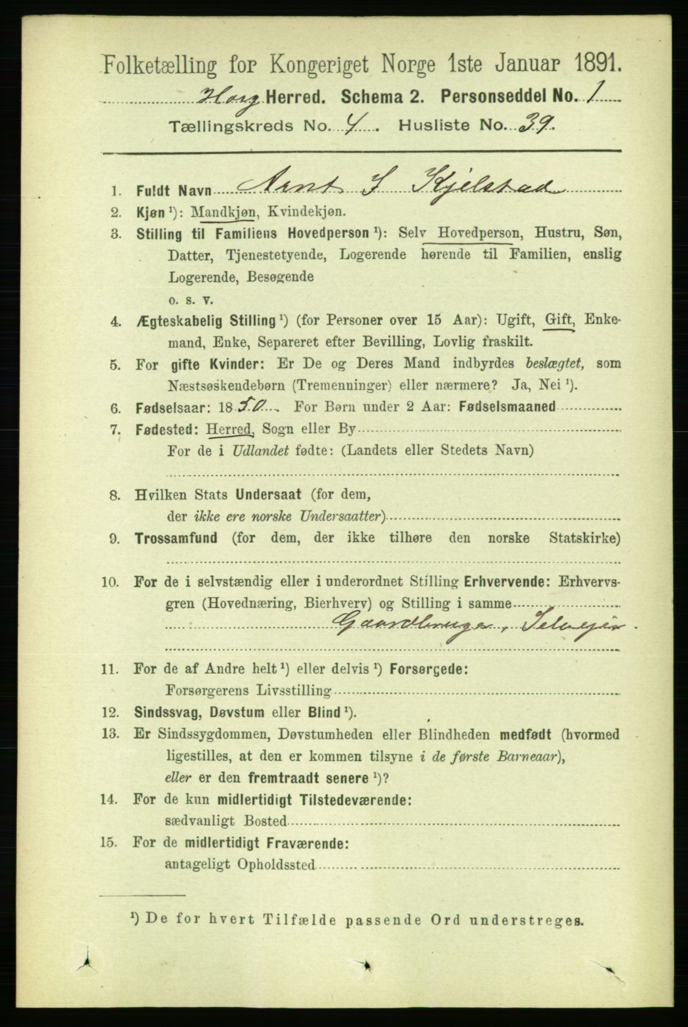 RA, 1891 census for 1650 Horg, 1891, p. 1770