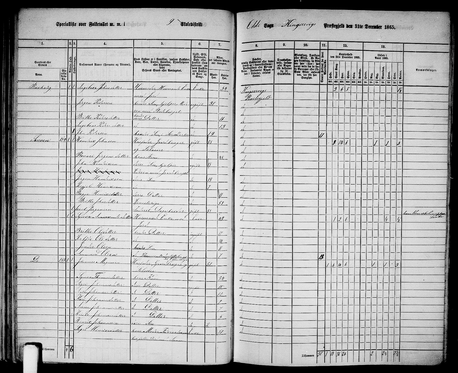 RA, 1865 census for Kinsarvik, 1865, p. 39
