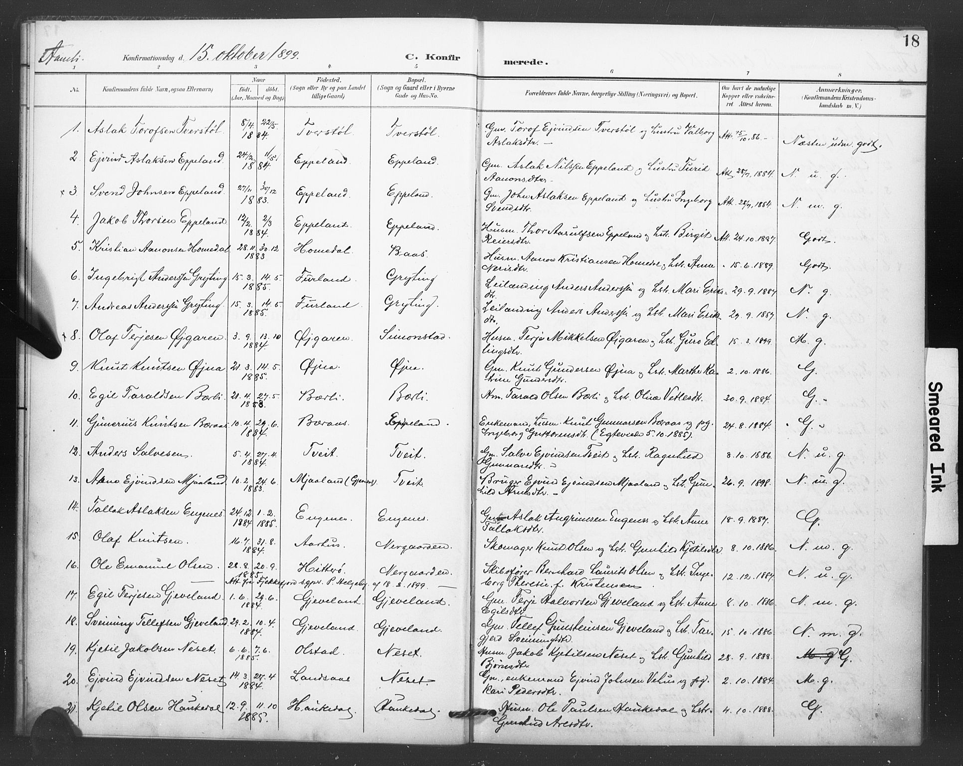 Åmli sokneprestkontor, SAK/1111-0050/F/Fa/Fac/L0011: Parish register (official) no. A 11, 1898-1899, p. 18
