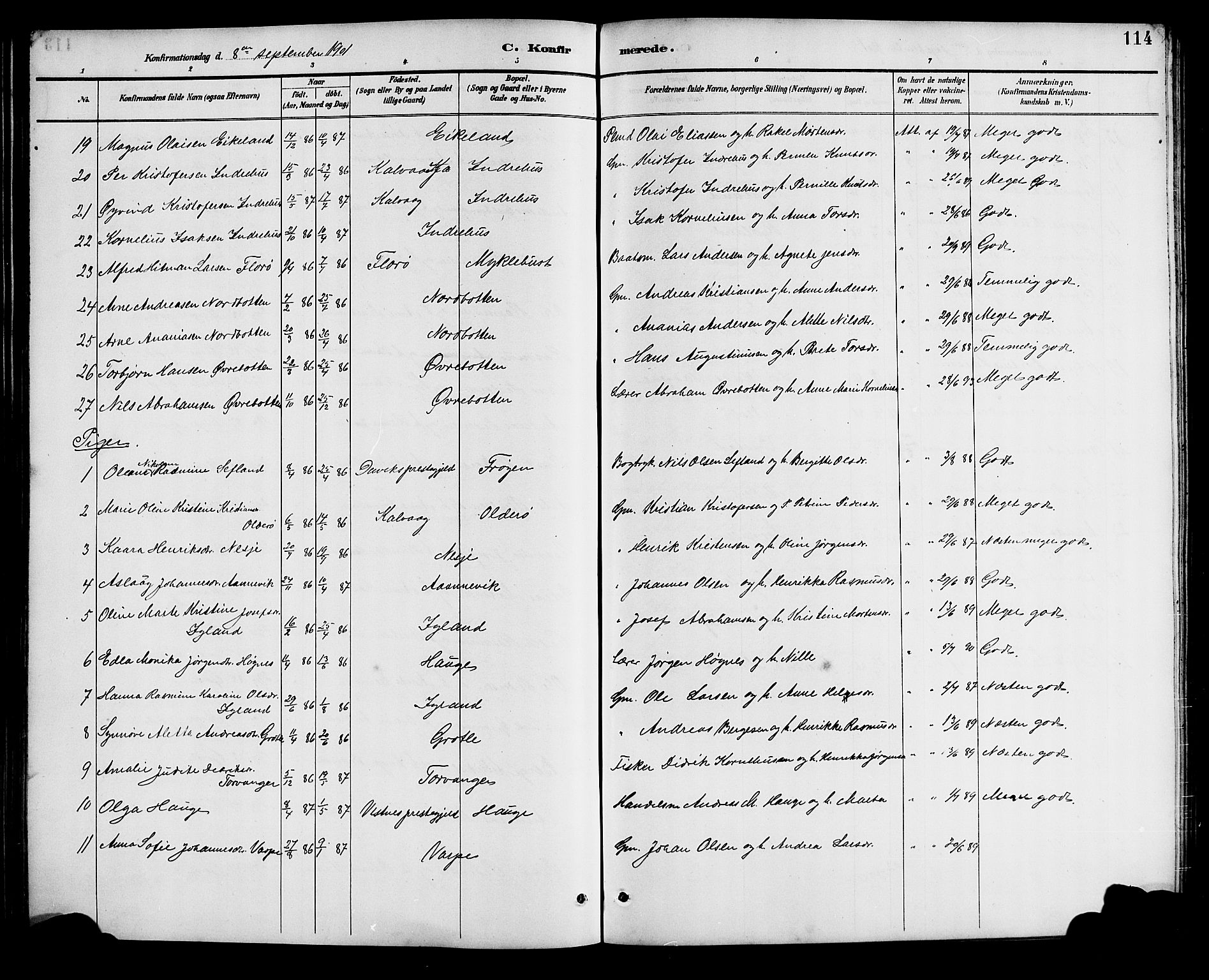 Bremanger sokneprestembete, AV/SAB-A-82201/H/Hab/Haba/L0003: Parish register (copy) no. A 3, 1890-1908, p. 114