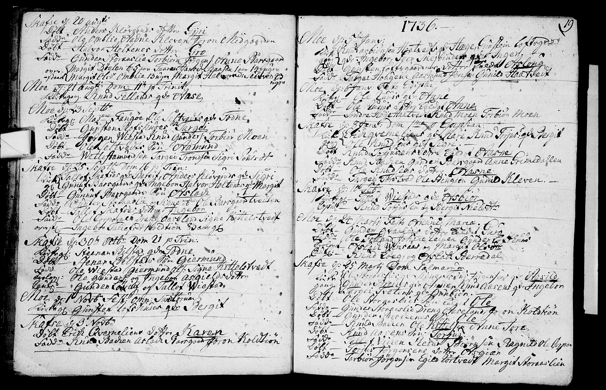 Mo kirkebøker, SAKO/A-286/F/Fa/L0001: Parish register (official) no. I 1, 1724-1748, p. 19