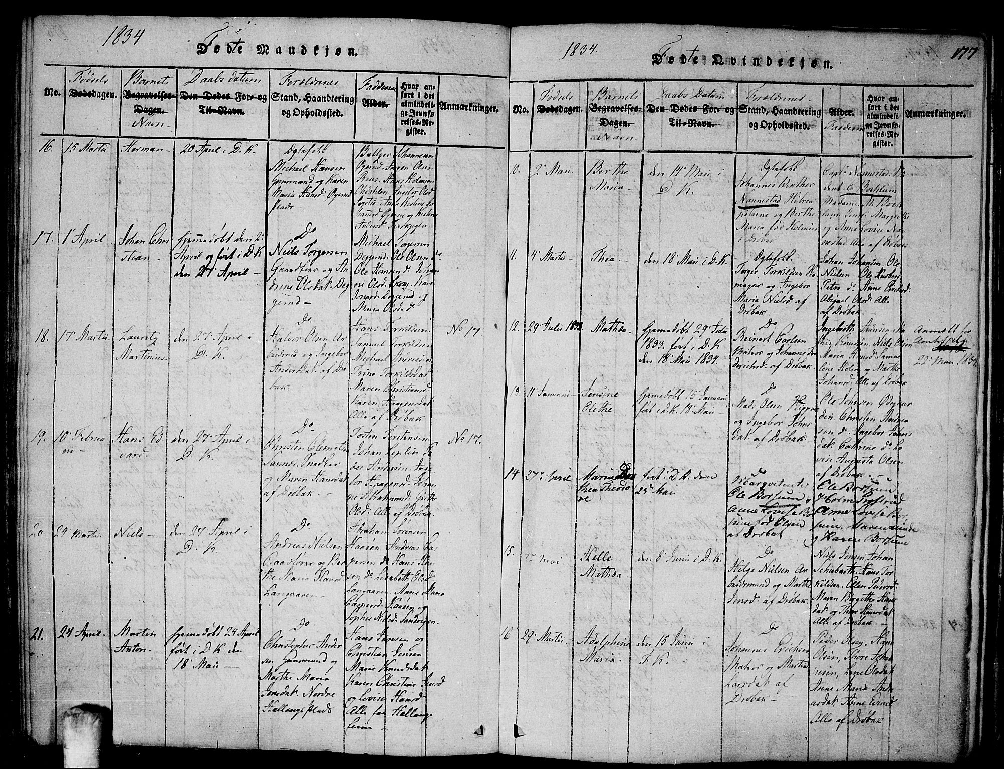 Drøbak prestekontor Kirkebøker, AV/SAO-A-10142a/F/Fa/L0001: Parish register (official) no. I 1, 1816-1842, p. 177