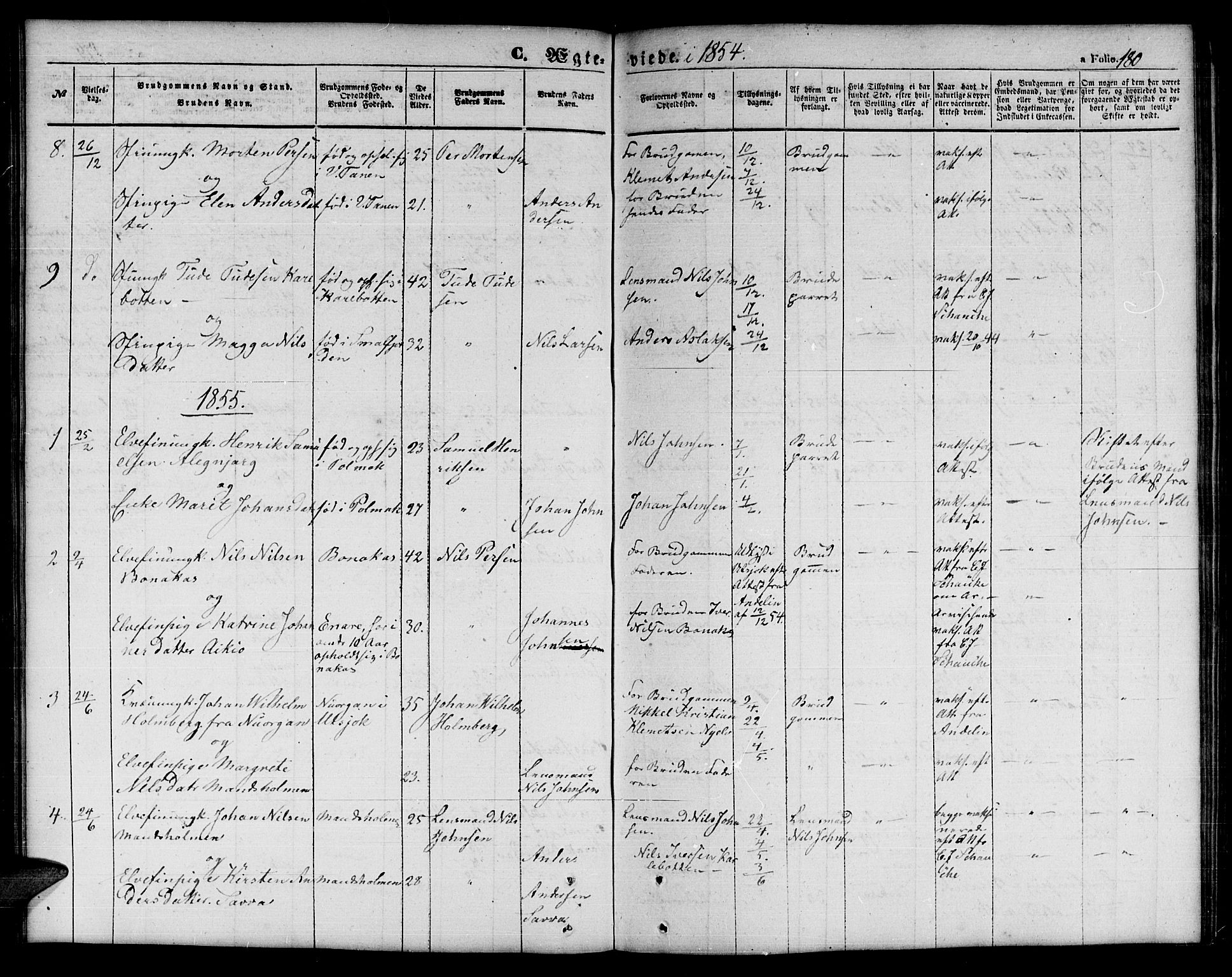 Tana sokneprestkontor, SATØ/S-1334/H/Hb/L0001klokker: Parish register (copy) no. 1 /1, 1853-1867, p. 180