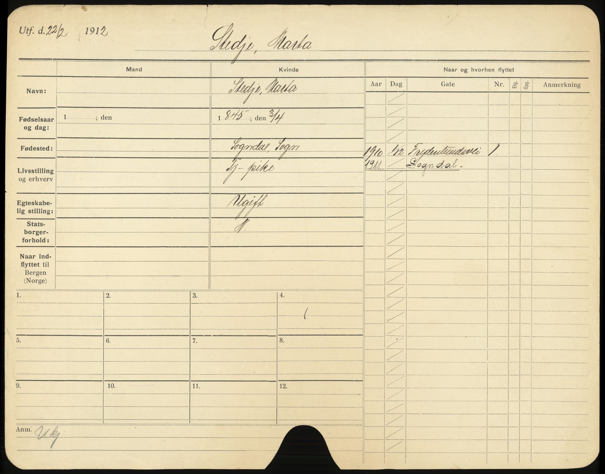 Bergen folkeregister, AV/SAB-A-17201/I/Ia/L0029: Utflyttet 1912 - 1920, Stedje - Sutherland, 1912-1920