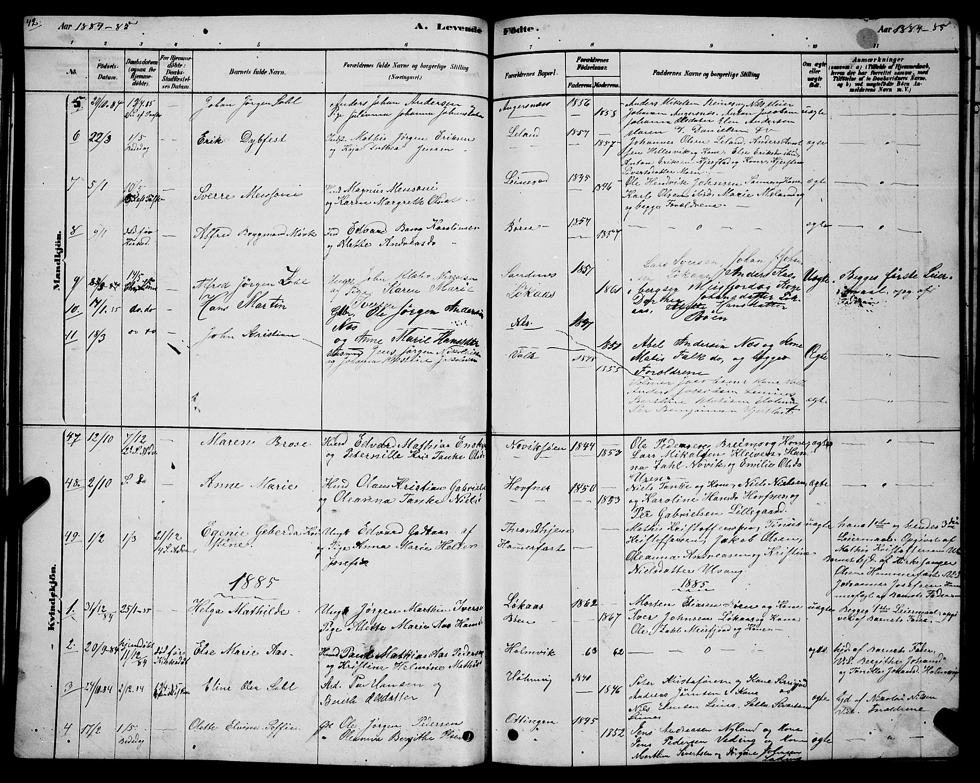 Ministerialprotokoller, klokkerbøker og fødselsregistre - Nordland, SAT/A-1459/831/L0477: Parish register (copy) no. 831C04, 1878-1897, p. 42