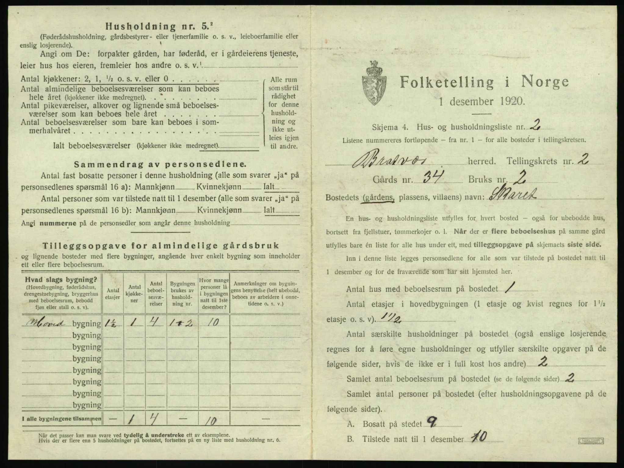 SAT, 1920 census for Brattvær, 1920, p. 62