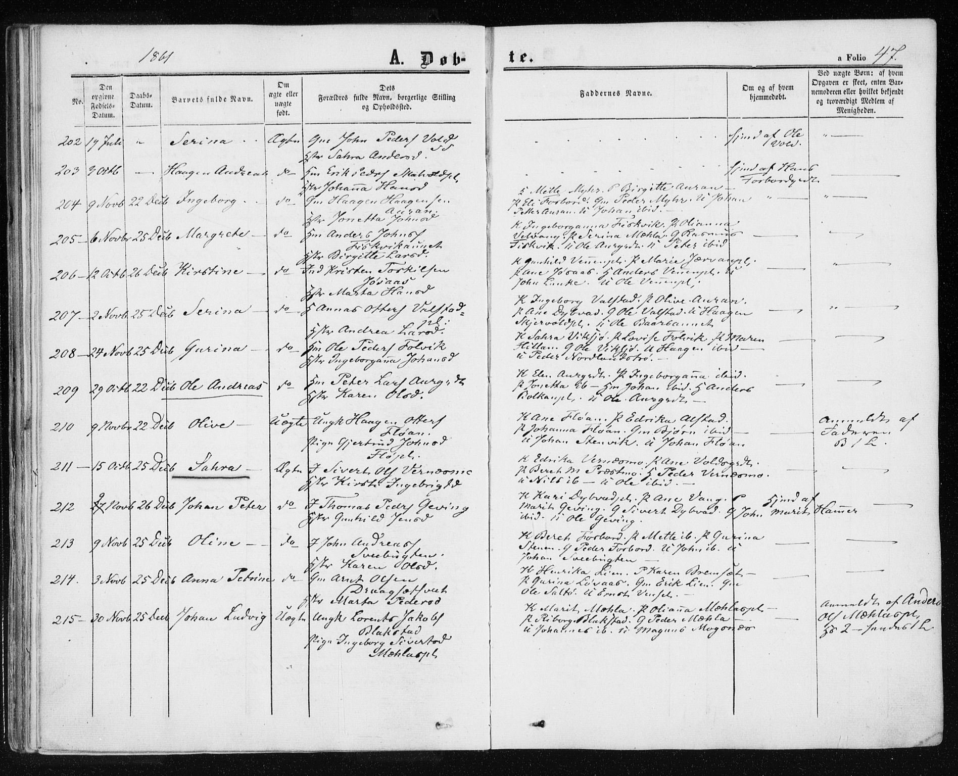 Ministerialprotokoller, klokkerbøker og fødselsregistre - Nord-Trøndelag, SAT/A-1458/709/L0075: Parish register (official) no. 709A15, 1859-1870, p. 47