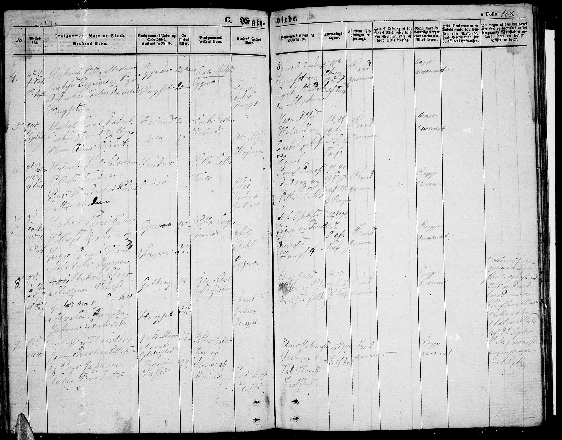 Ministerialprotokoller, klokkerbøker og fødselsregistre - Nordland, AV/SAT-A-1459/816/L0251: Parish register (copy) no. 816C01, 1852-1870, p. 168