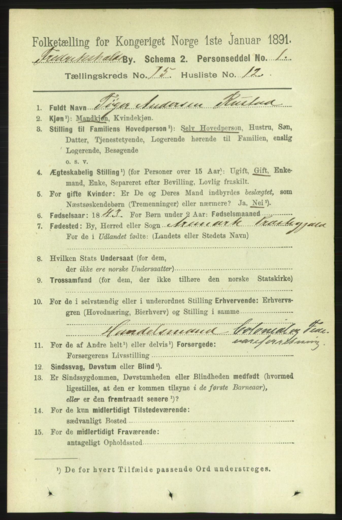 RA, 1891 census for 0101 Fredrikshald, 1891, p. 9562