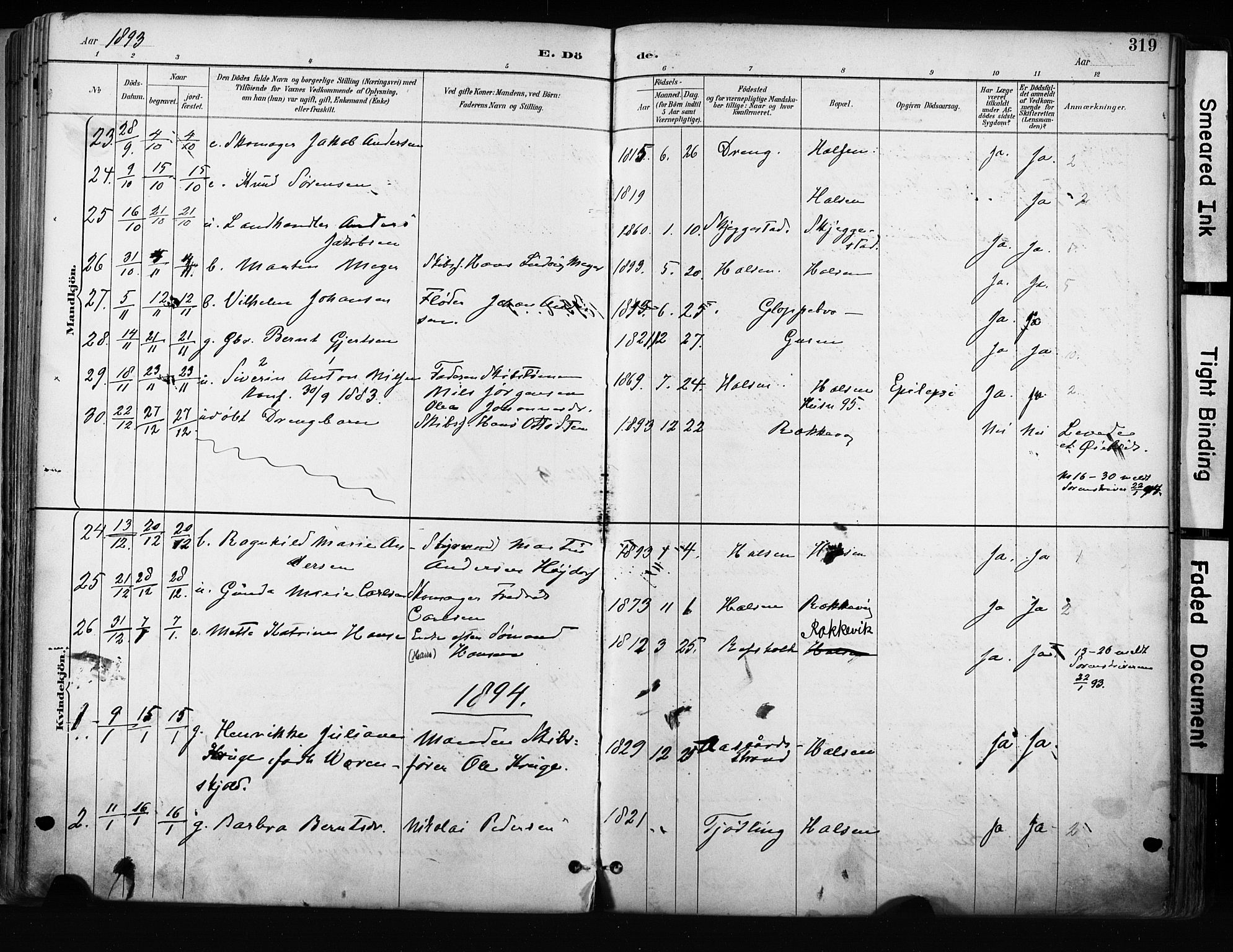 Tjølling kirkebøker, AV/SAKO-A-60/F/Fa/L0009: Parish register (official) no. 9, 1887-1905, p. 319