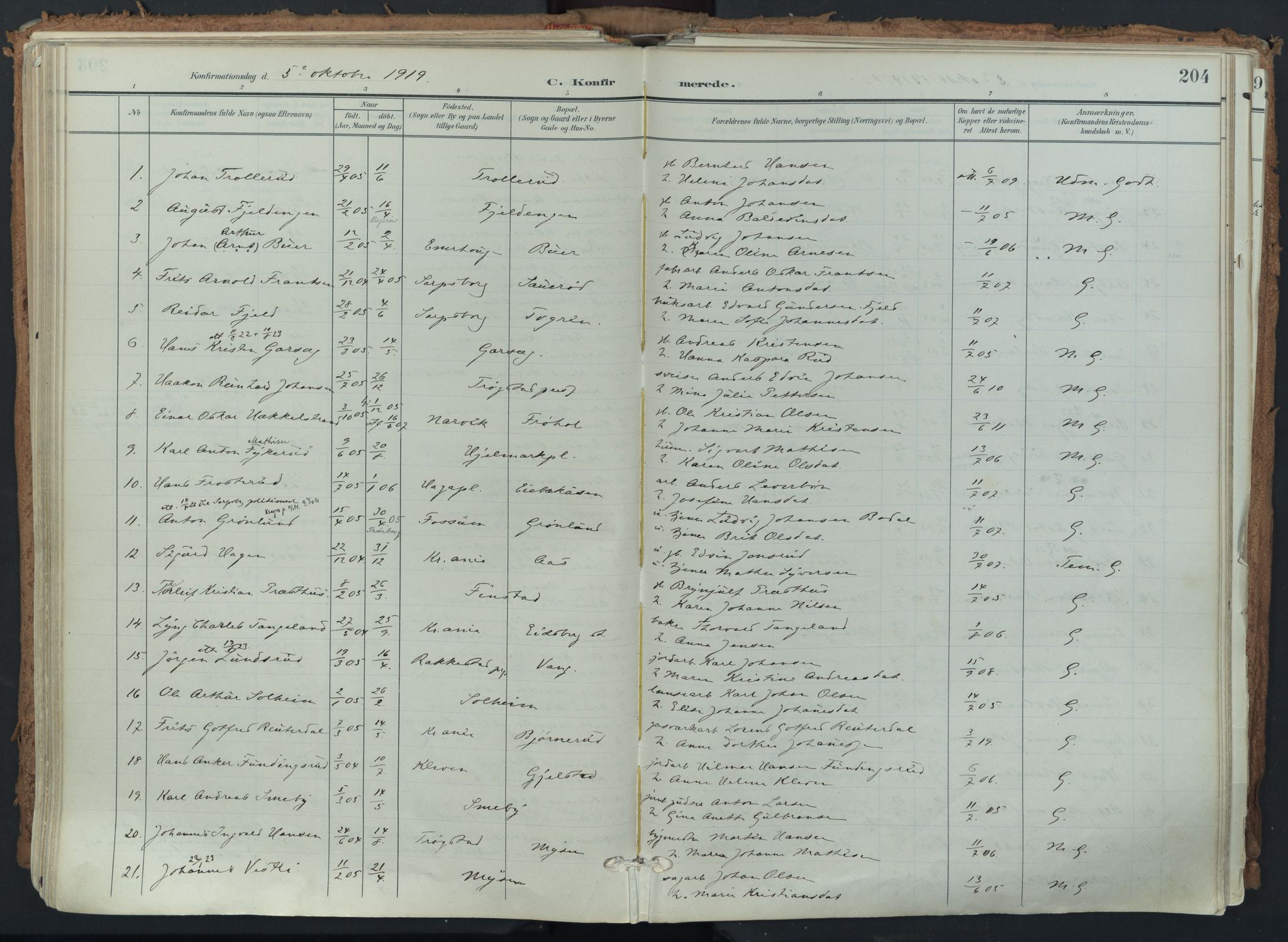 Eidsberg prestekontor Kirkebøker, AV/SAO-A-10905/F/Fa/L0014: Parish register (official) no. I 14, 1902-1919, p. 204