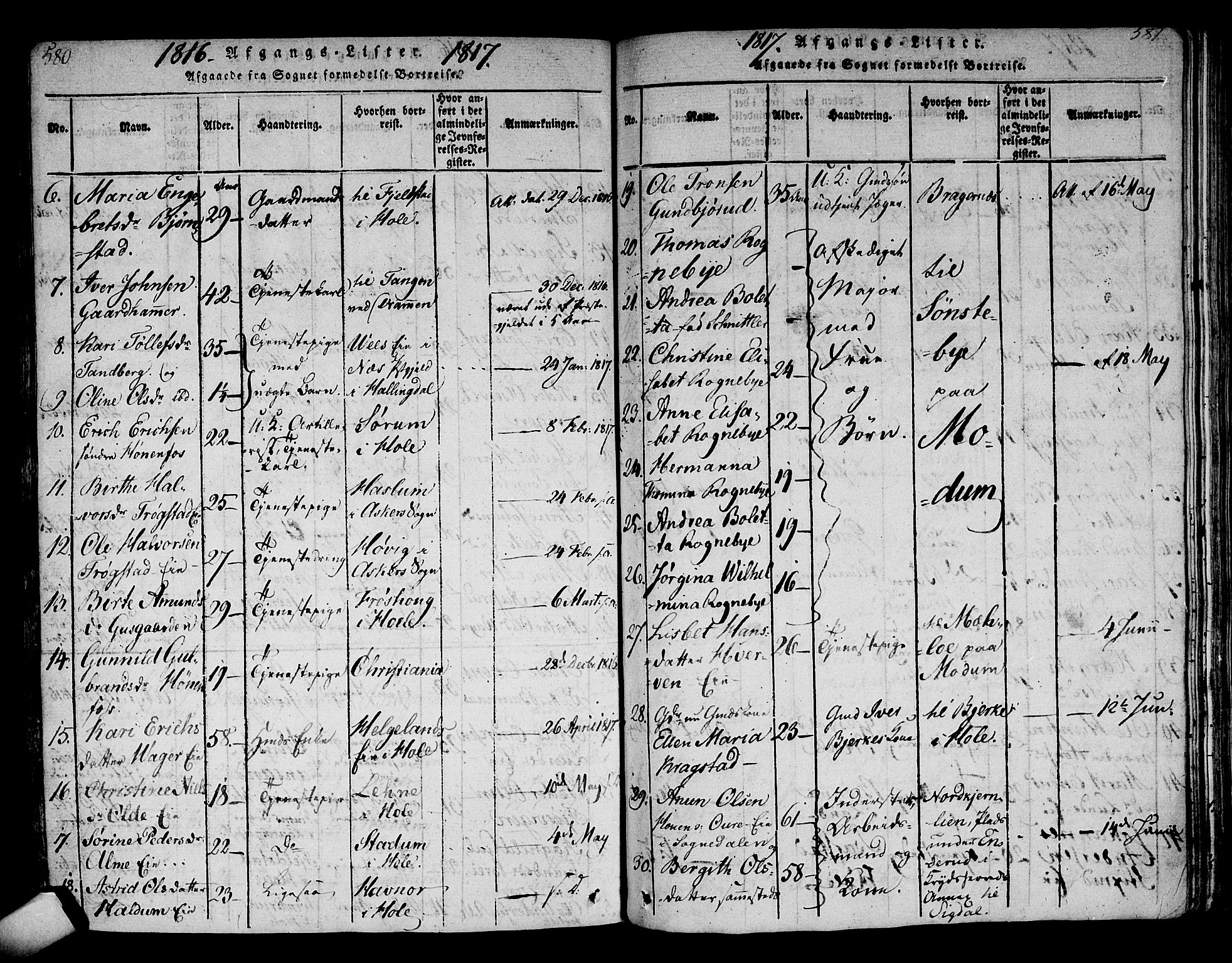 Norderhov kirkebøker, AV/SAKO-A-237/F/Fa/L0008: Parish register (official) no. 8, 1814-1833, p. 580-581