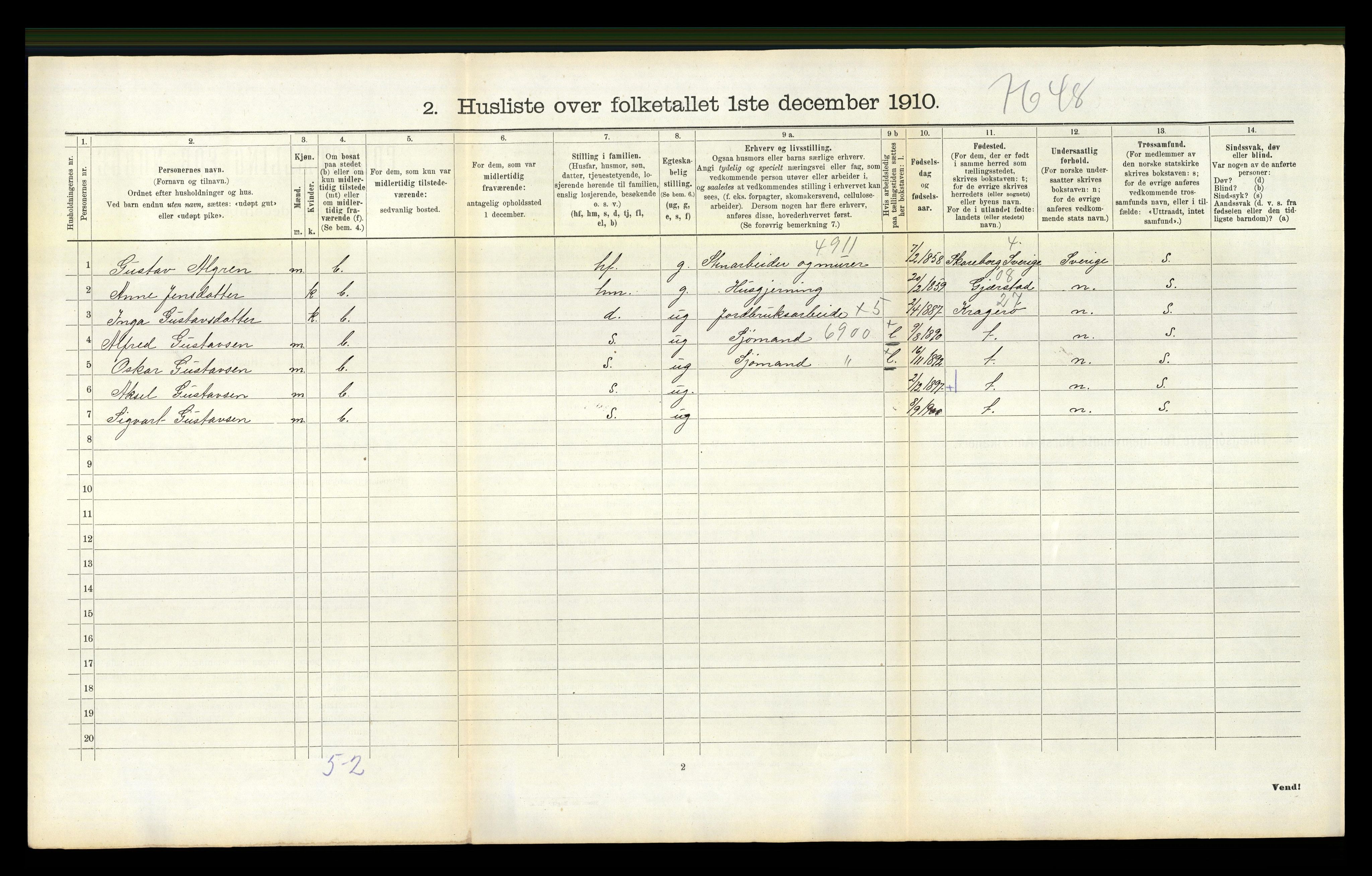 RA, 1910 census for Bamble, 1910, p. 1495