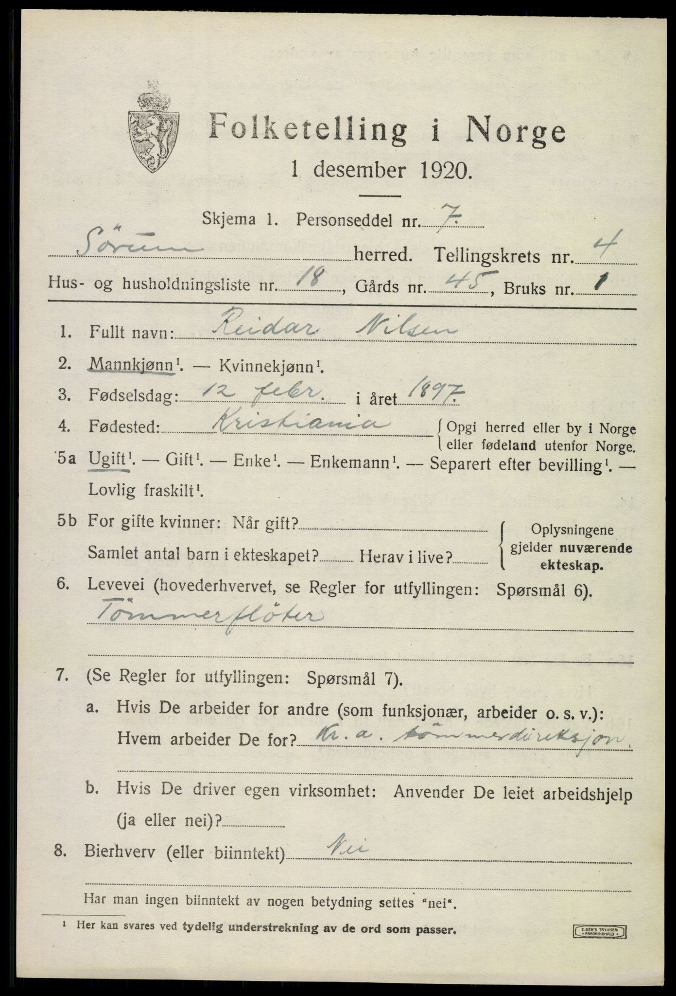 SAO, 1920 census for Sørum, 1920, p. 3633