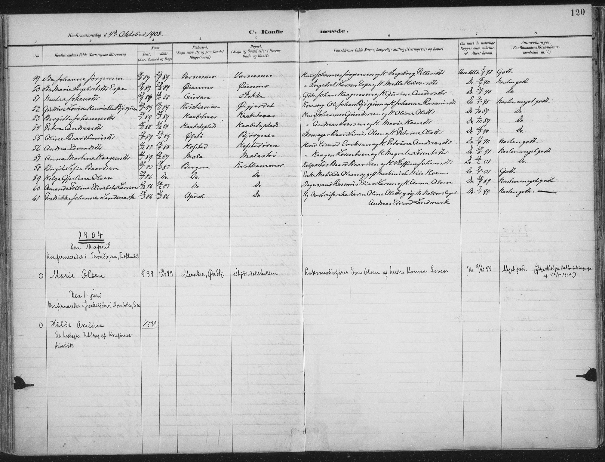 Ministerialprotokoller, klokkerbøker og fødselsregistre - Nord-Trøndelag, SAT/A-1458/709/L0082: Parish register (official) no. 709A22, 1896-1916, p. 120