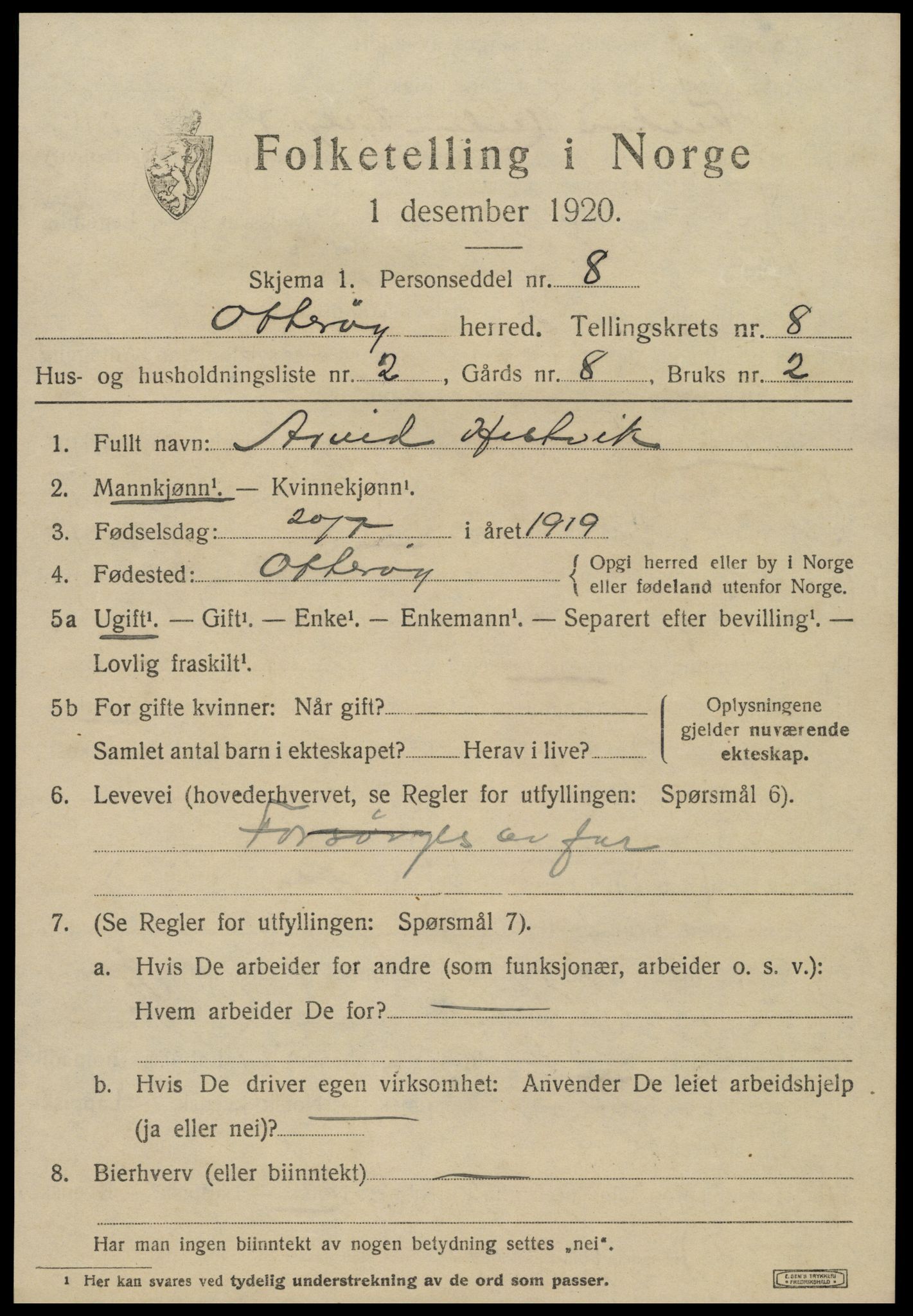 SAT, 1920 census for Otterøy, 1920, p. 2951