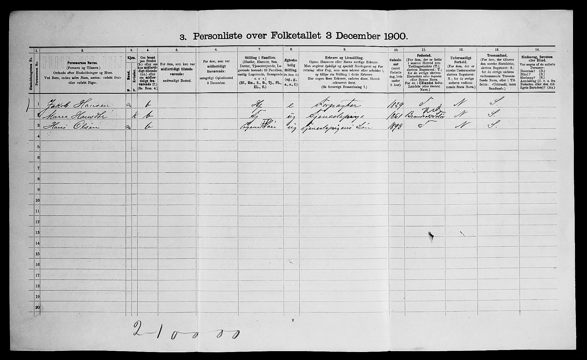 SAO, 1900 census for Nes, 1900