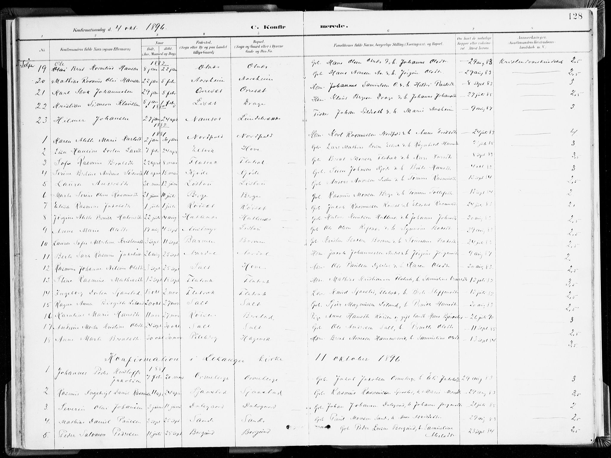 Selje sokneprestembete, SAB/A-99938/H/Ha/Haa/Haab: Parish register (official) no. B 2, 1891-1907, p. 128