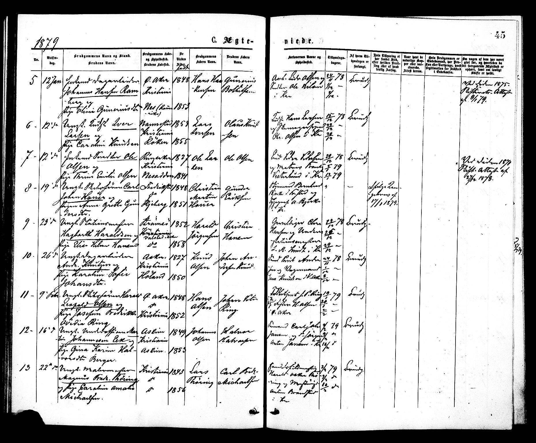 Johannes prestekontor Kirkebøker, AV/SAO-A-10852/F/Fa/L0002: Parish register (official) no. 2, 1875-1882, p. 45