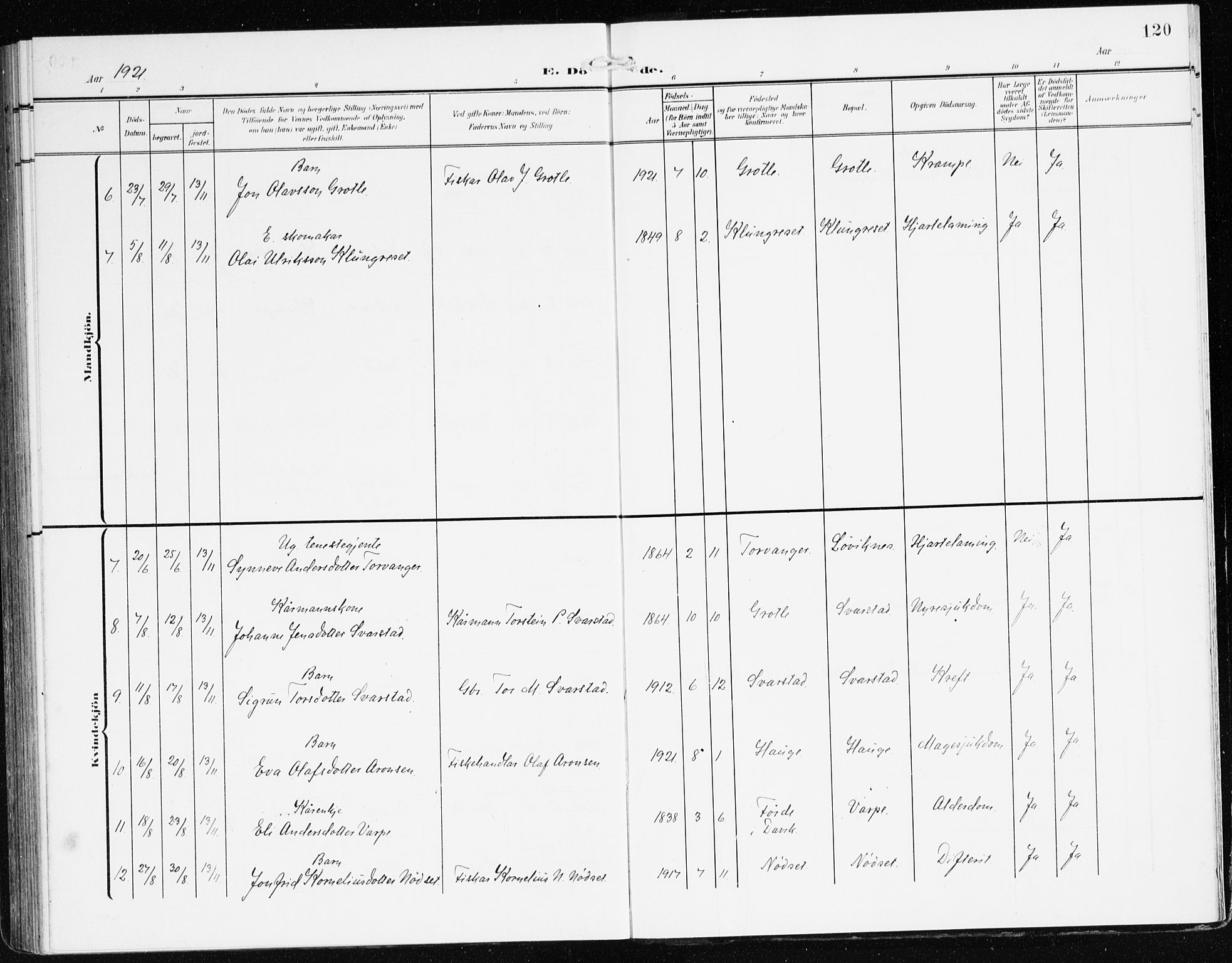 Bremanger sokneprestembete, AV/SAB-A-82201/H/Haa/Haac/L0001: Parish register (official) no. C 1, 1908-1921, p. 120