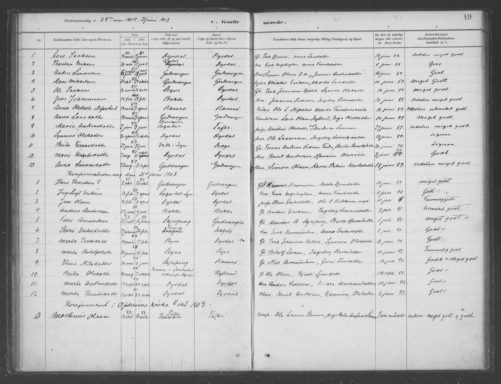 Aurland sokneprestembete, SAB/A-99937/H/Ha/Had/L0001: Parish register (official) no. D  1, 1880-1903, p. 49